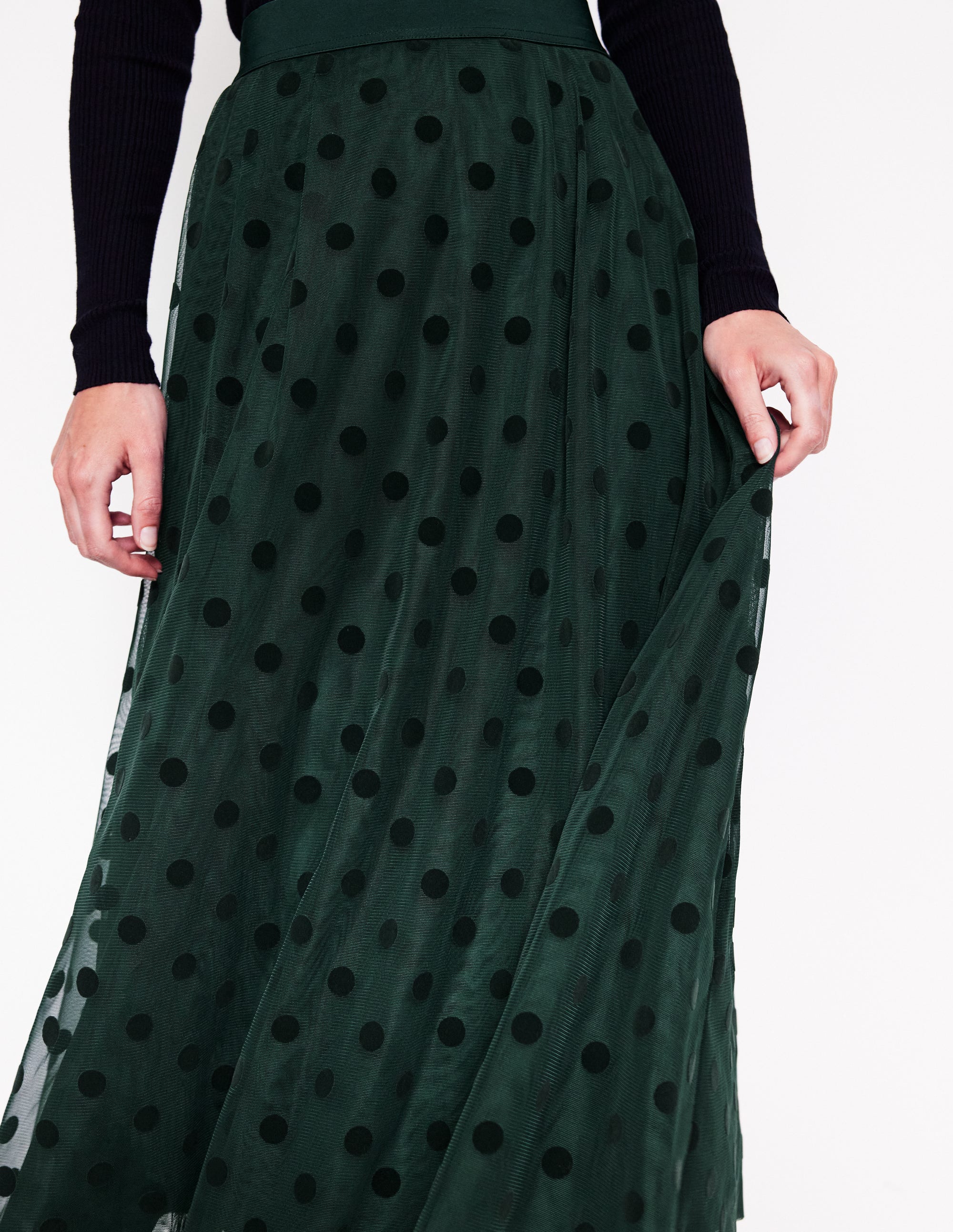 Isabella Tulle Midi Skirt-Green, Spots - Image 2