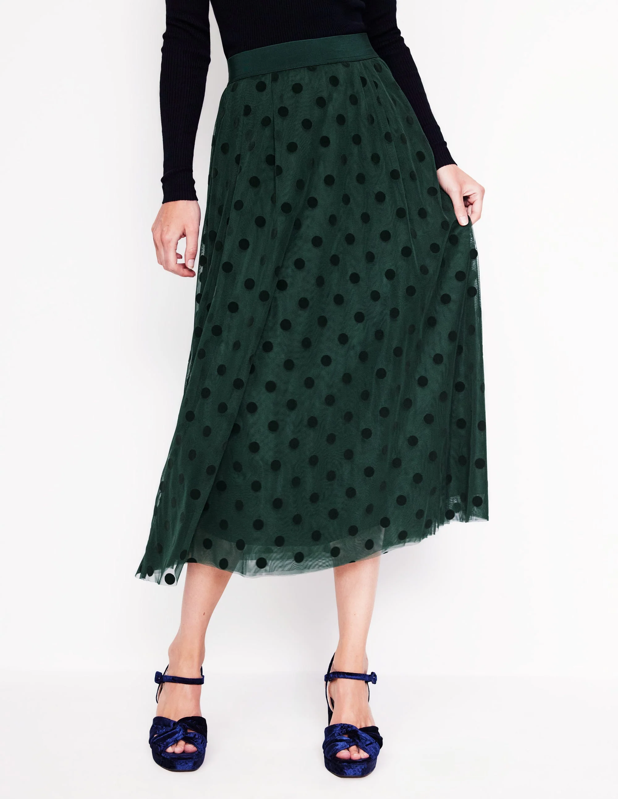 Isabella Tulle Midi Skirt-Green, Spots - Image 4