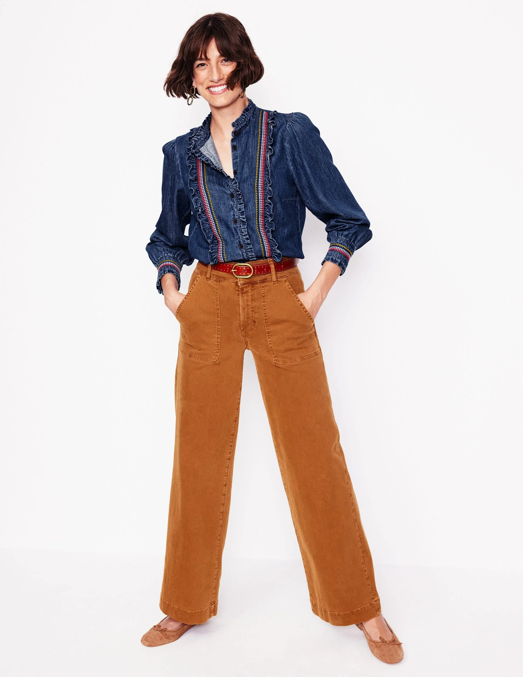 Isla Denim Frill Detail Blouse-Embroidered Denim - Image 4
