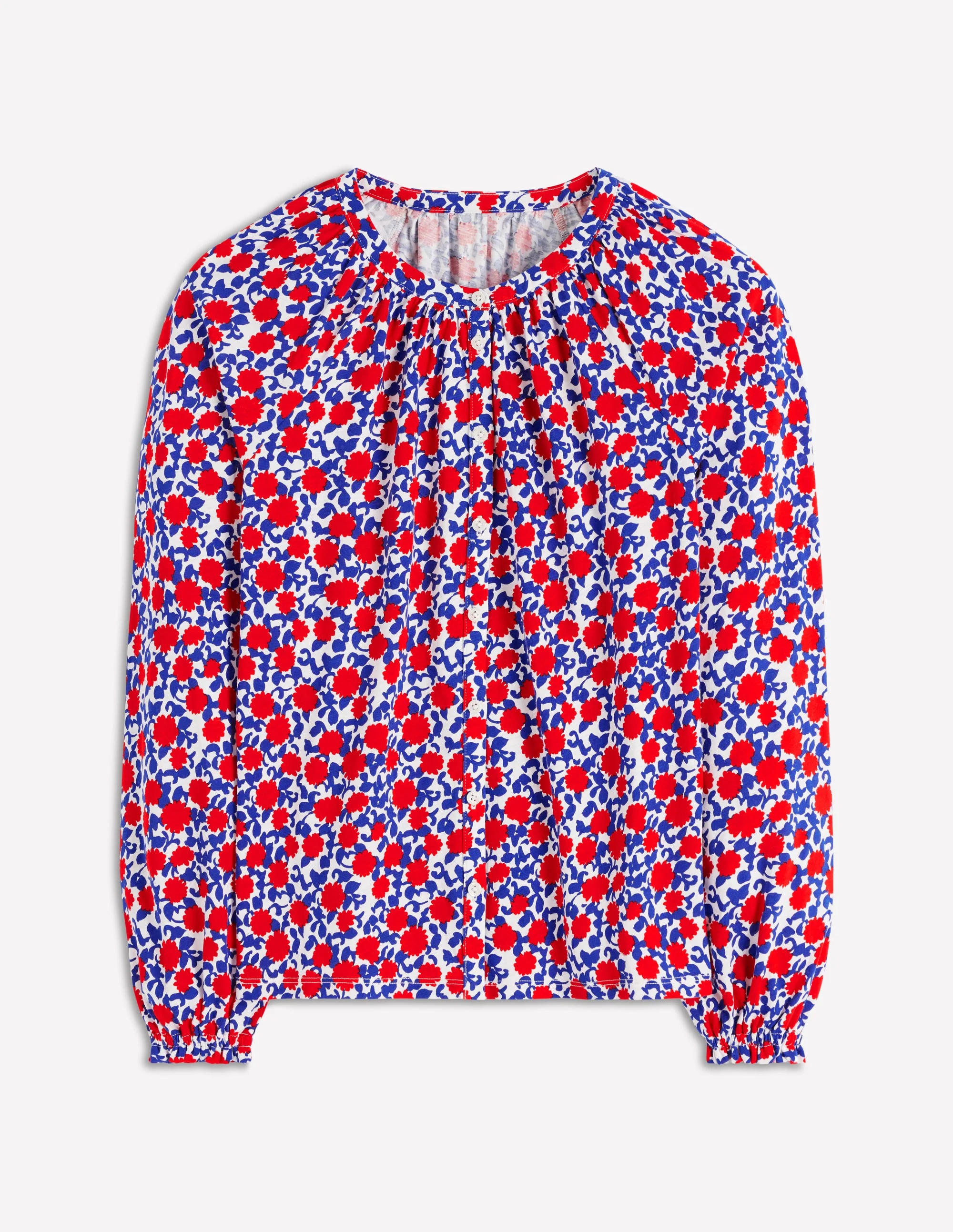 Isla Long Sleeve Jersey Shirt-Poppy Red, Floweret Vine - Image 7