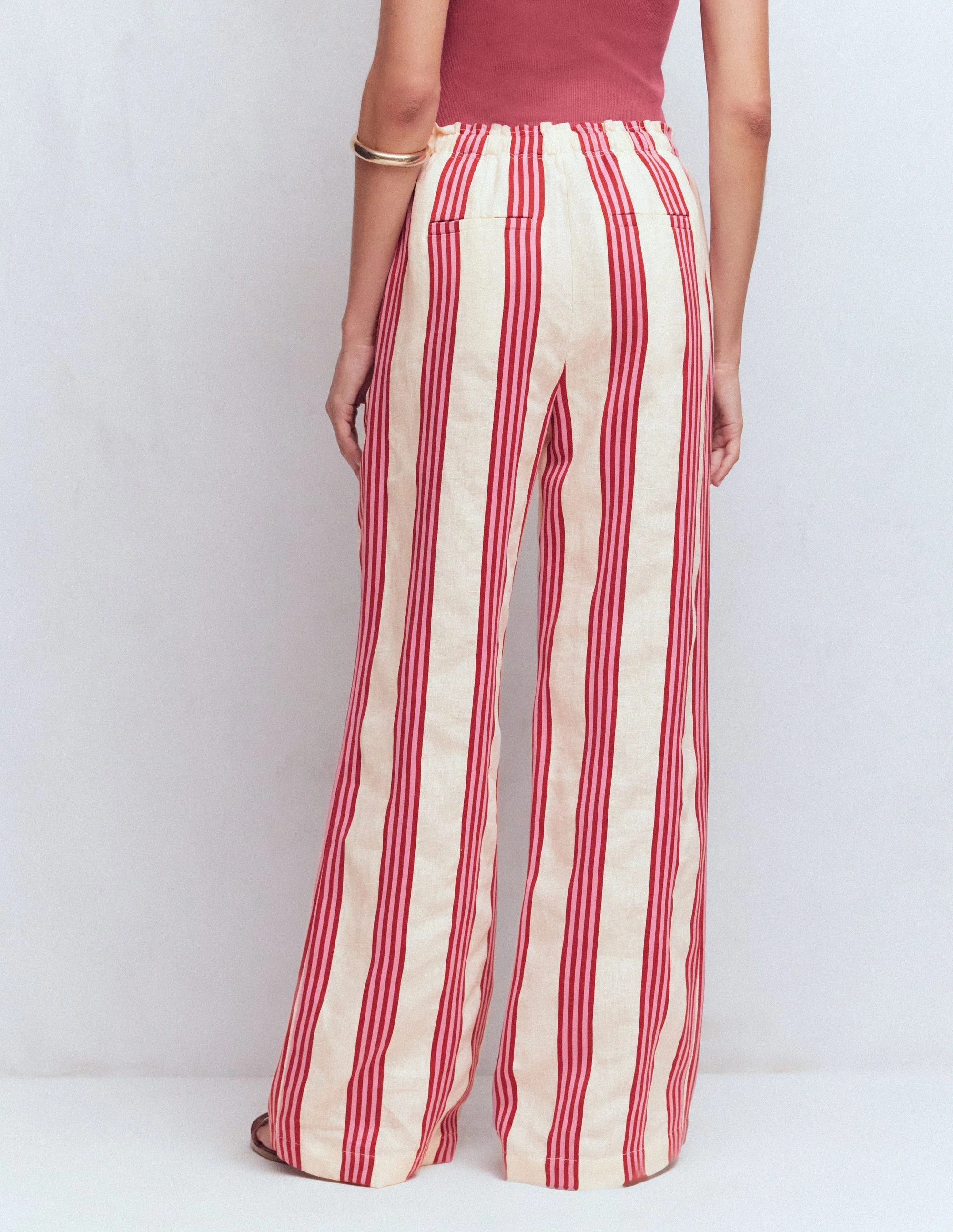 Islington Linen Pants-Ivory, Brown & Pink Stripe - Image 3
