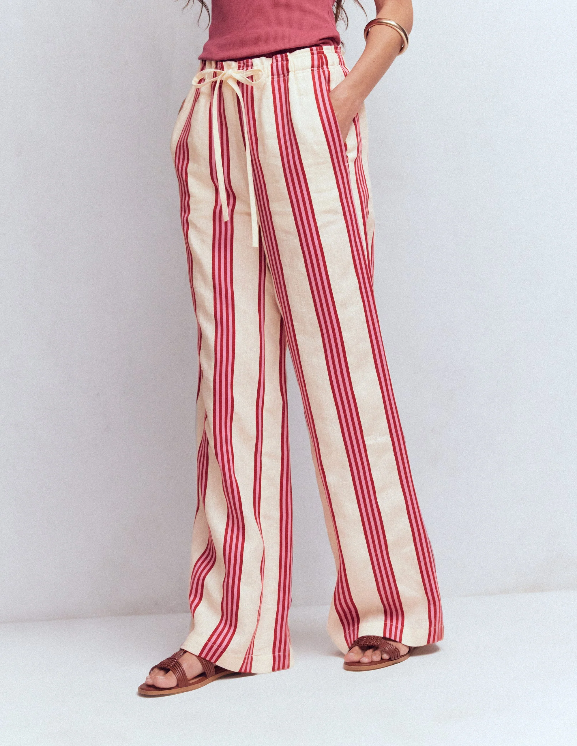 Islington Linen Pants-Ivory, Brown & Pink Stripe - Image 5
