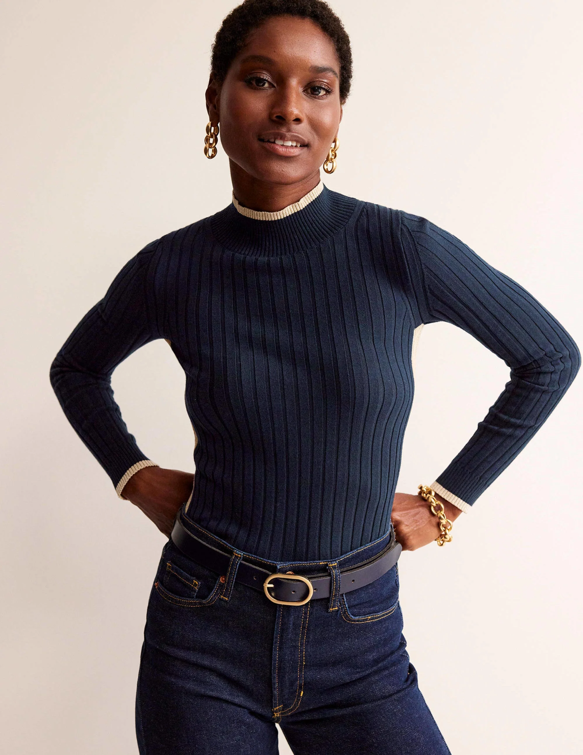 Isodora Ribbed Sweater-Navy - Image 4