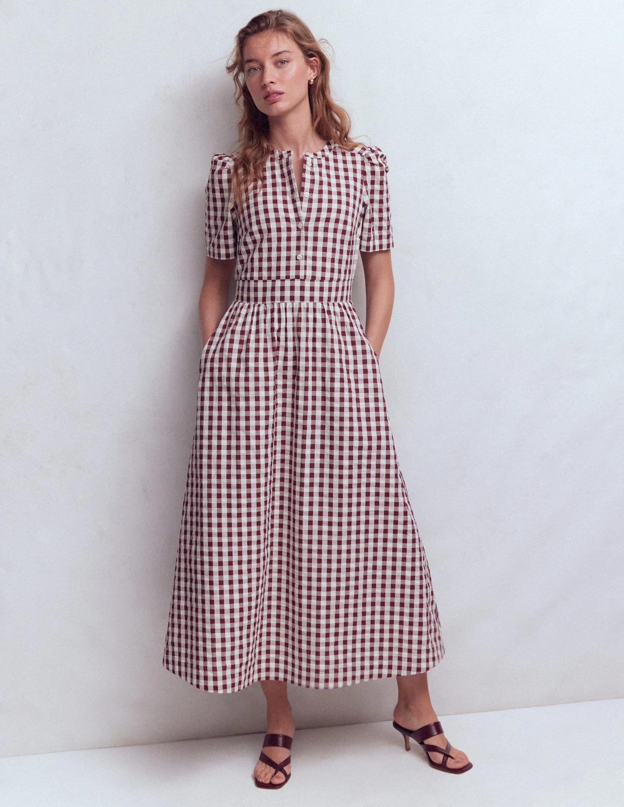 Ivy Button Cotton Midi Dress-Gingham - Image 4