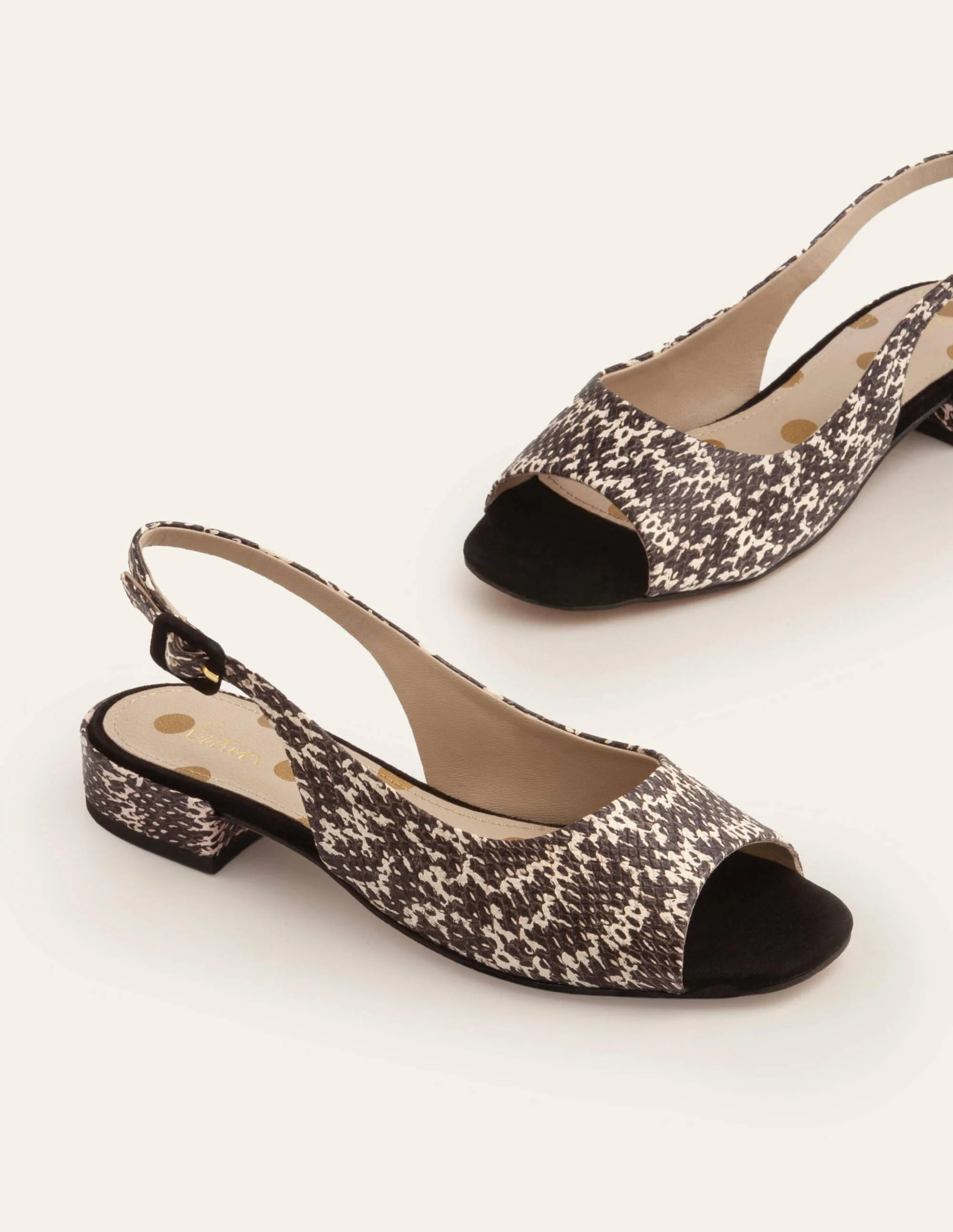Ivy Low Heel Slingbacks-Black/White Snake