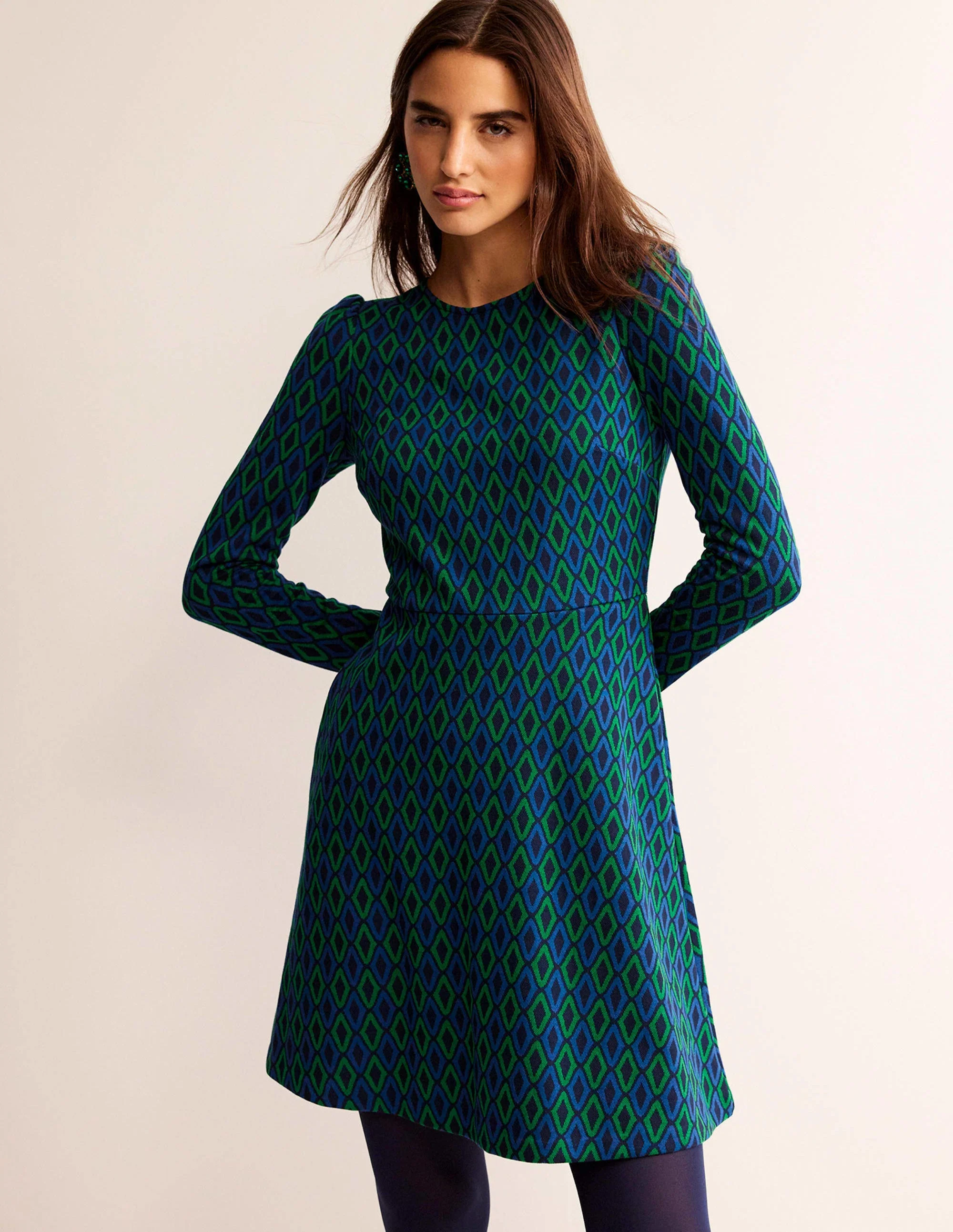 Jacquard A-Line Short Dress-Atlantic, Azure Jacquard