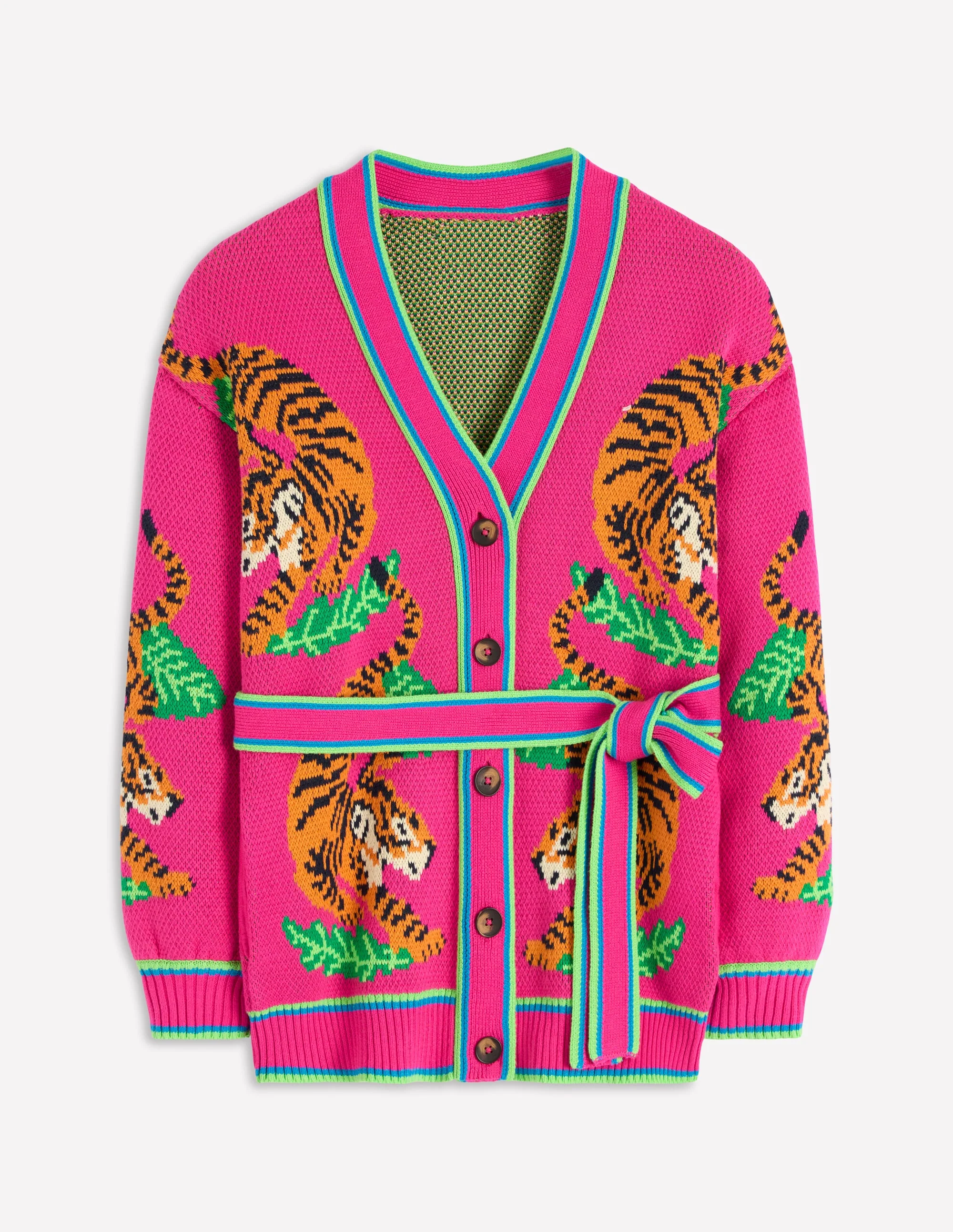 Jacquard Belted Cardigan-Pink Yarrow Tigers - Image 7