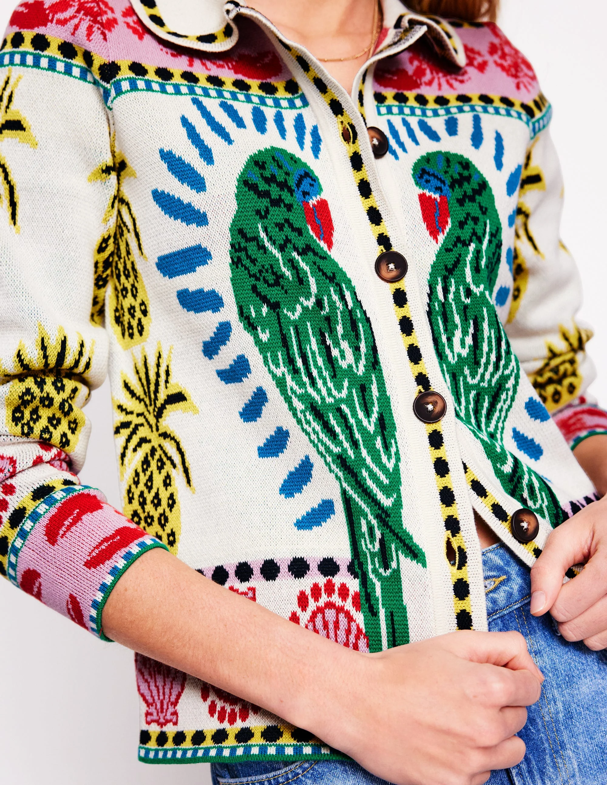 Jacquard Knitted Shacket-Warm Ivory, Tropical Bonanza - Image 2