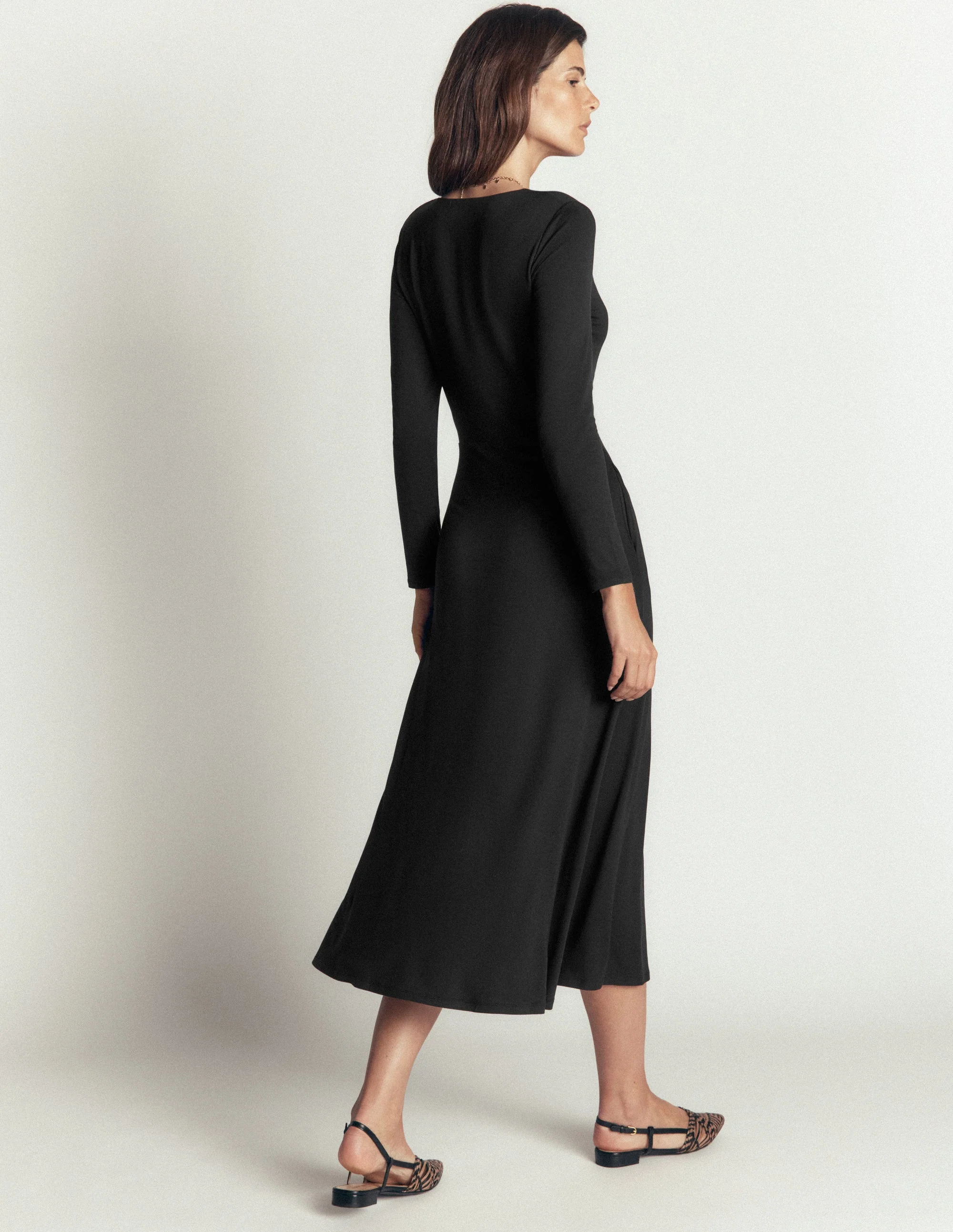 Jasmine Ruched Jersey Dress-Black - Image 3