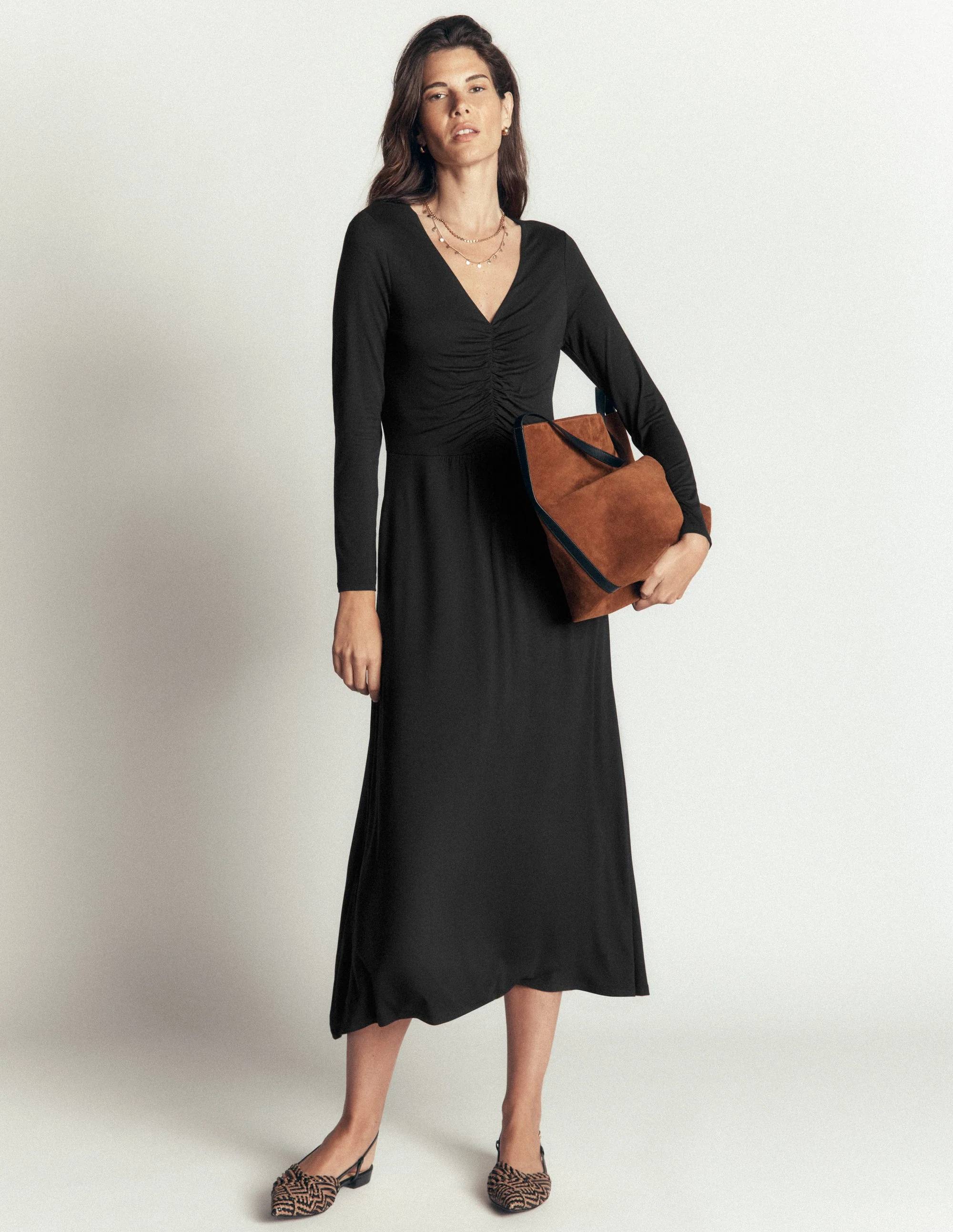 Jasmine Ruched Jersey Dress-Black - Image 4