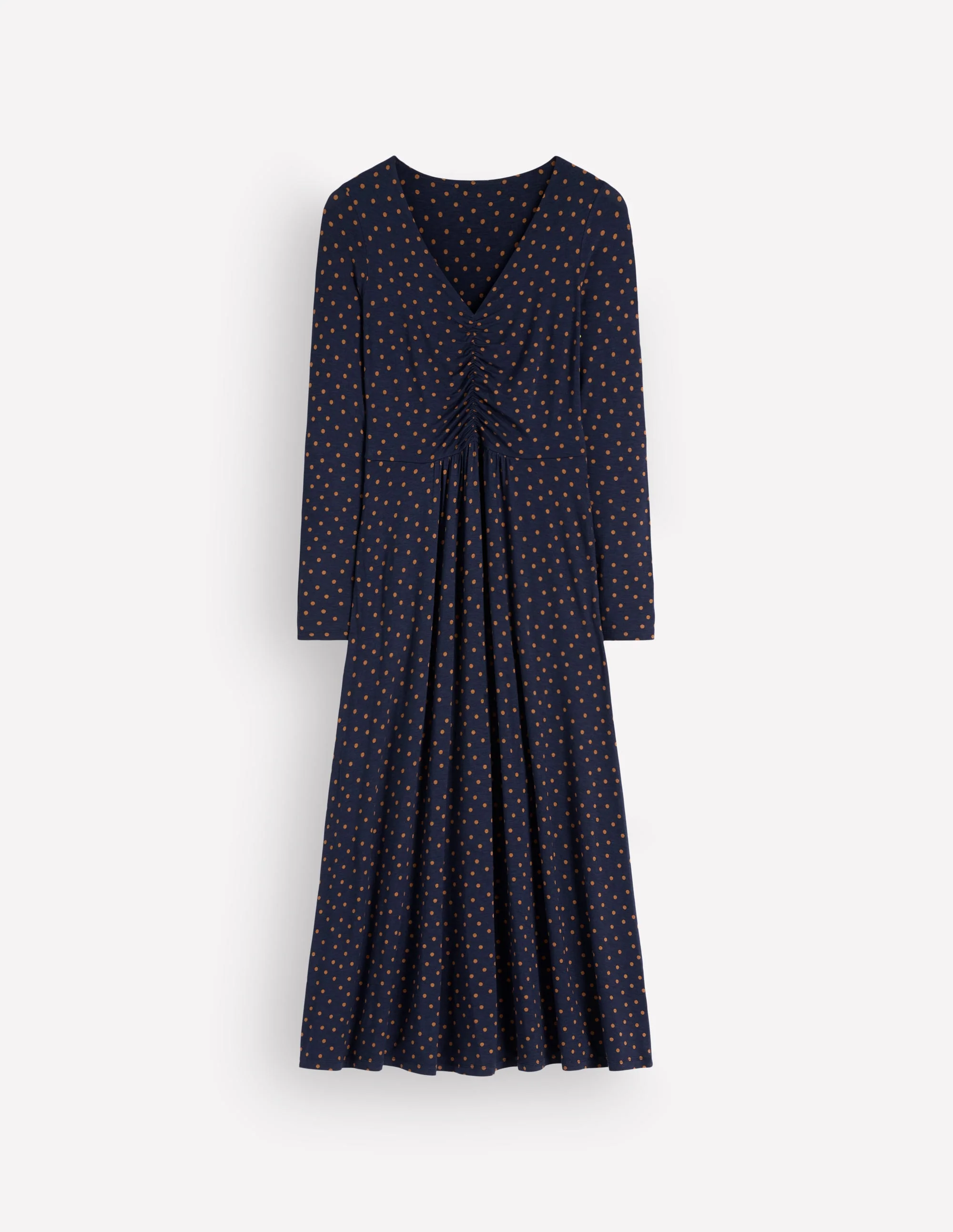 Jasmine Ruched Jersey Dress-French Navy, Painted Dot - Image 6