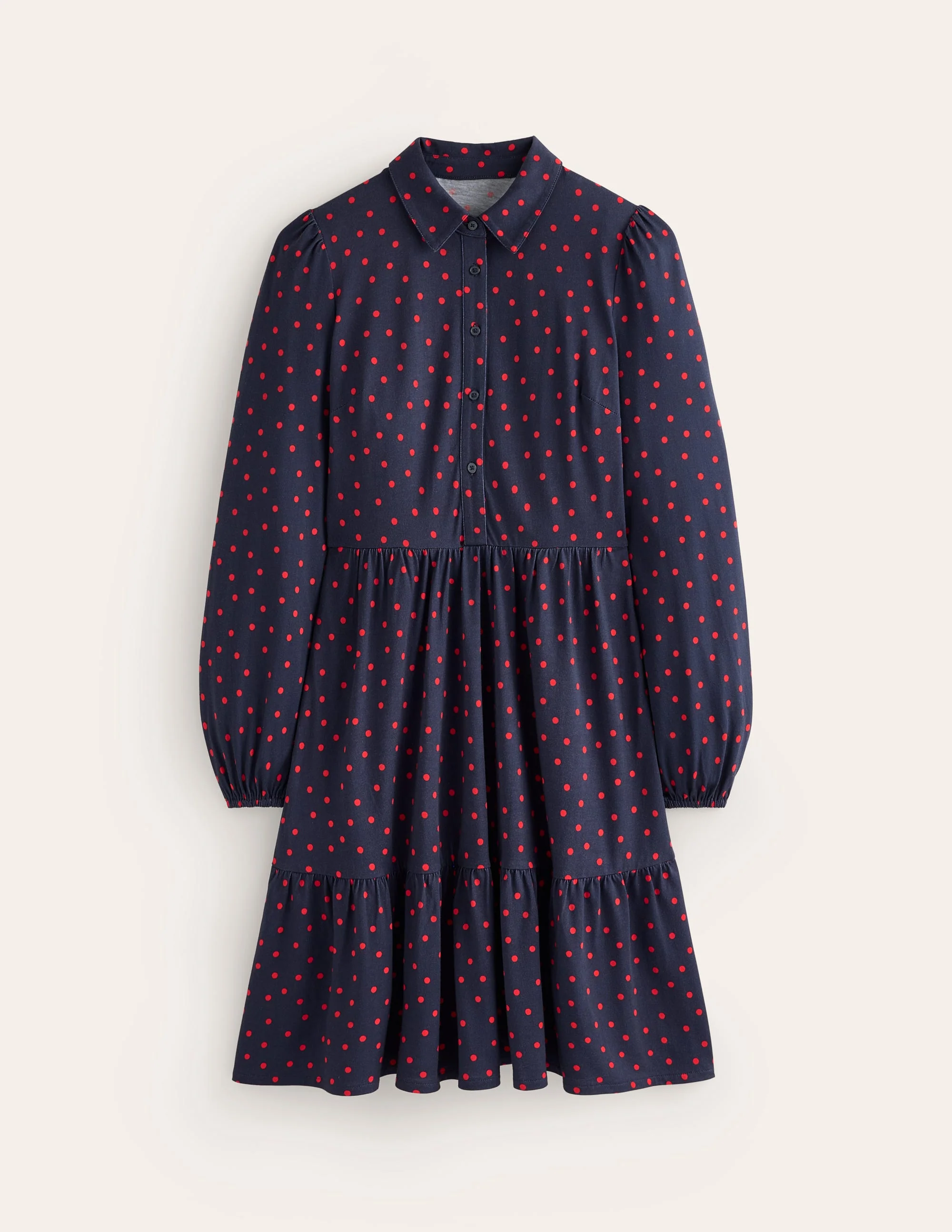 Jemima Tiered Jersey Dress-Rouge, Sparse Spot - Image 5