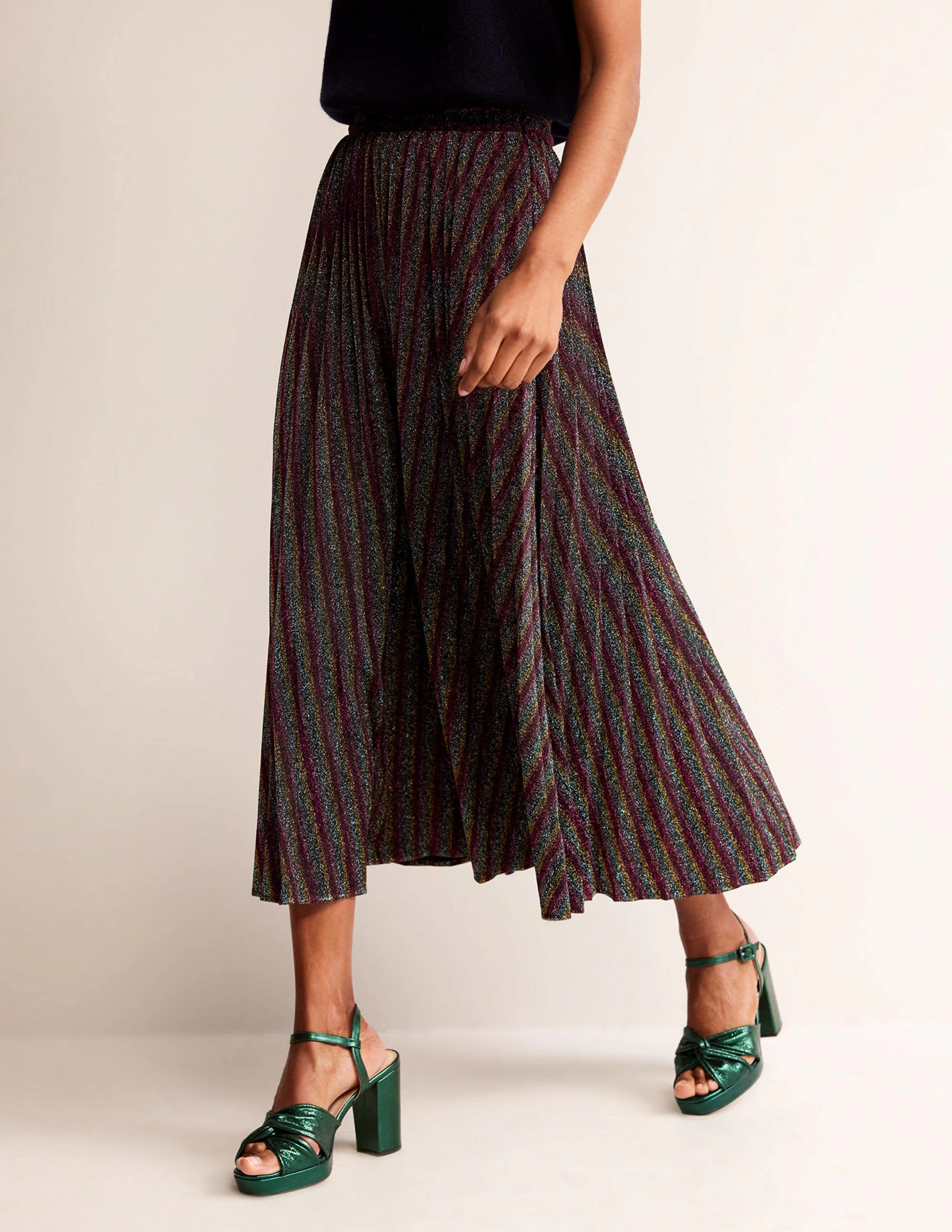 Jersey Metallic Pleated Skirt-Multi Stripe - Image 4