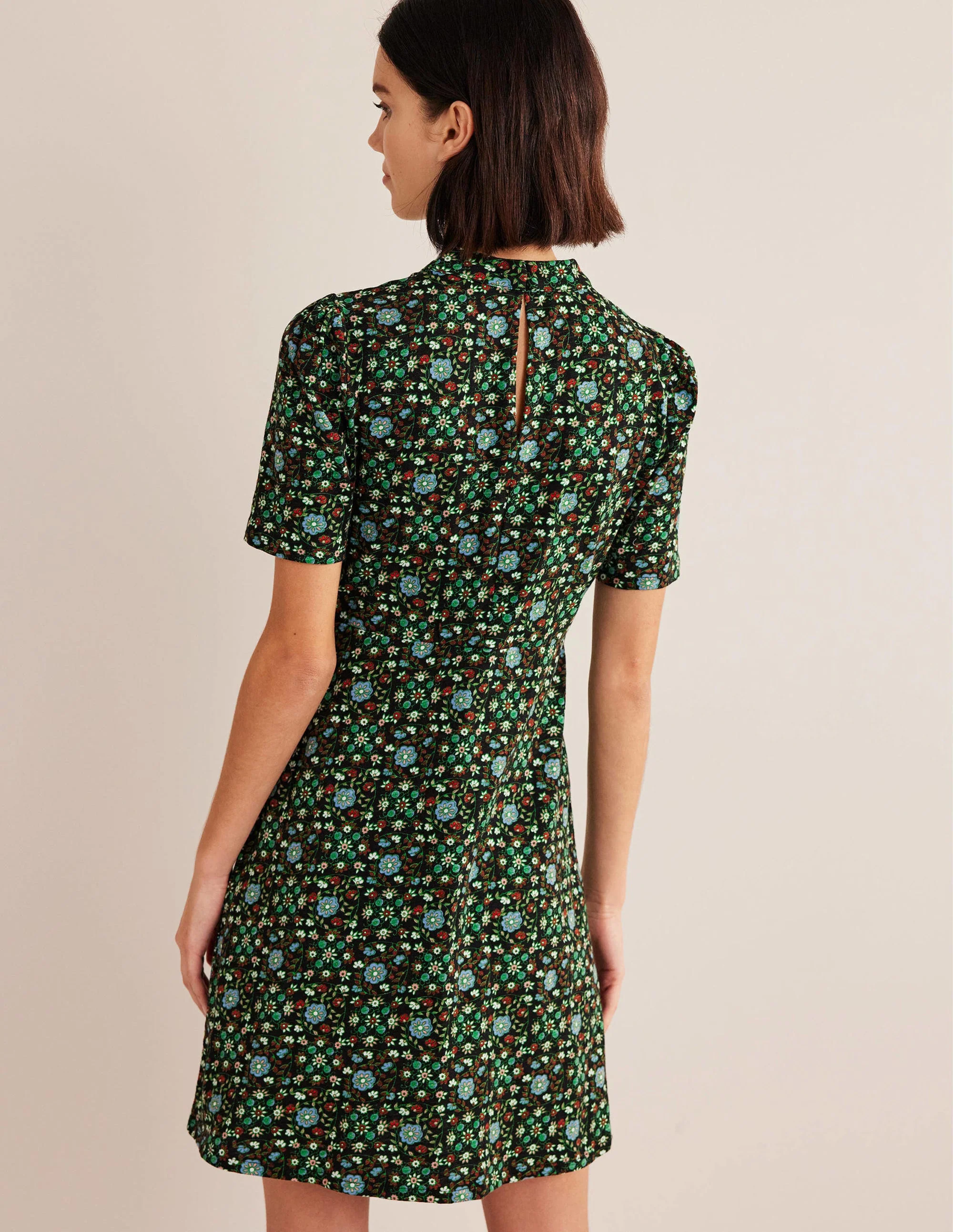 Jersey Mini Dress-Black, Gardenia Swirl - Image 3