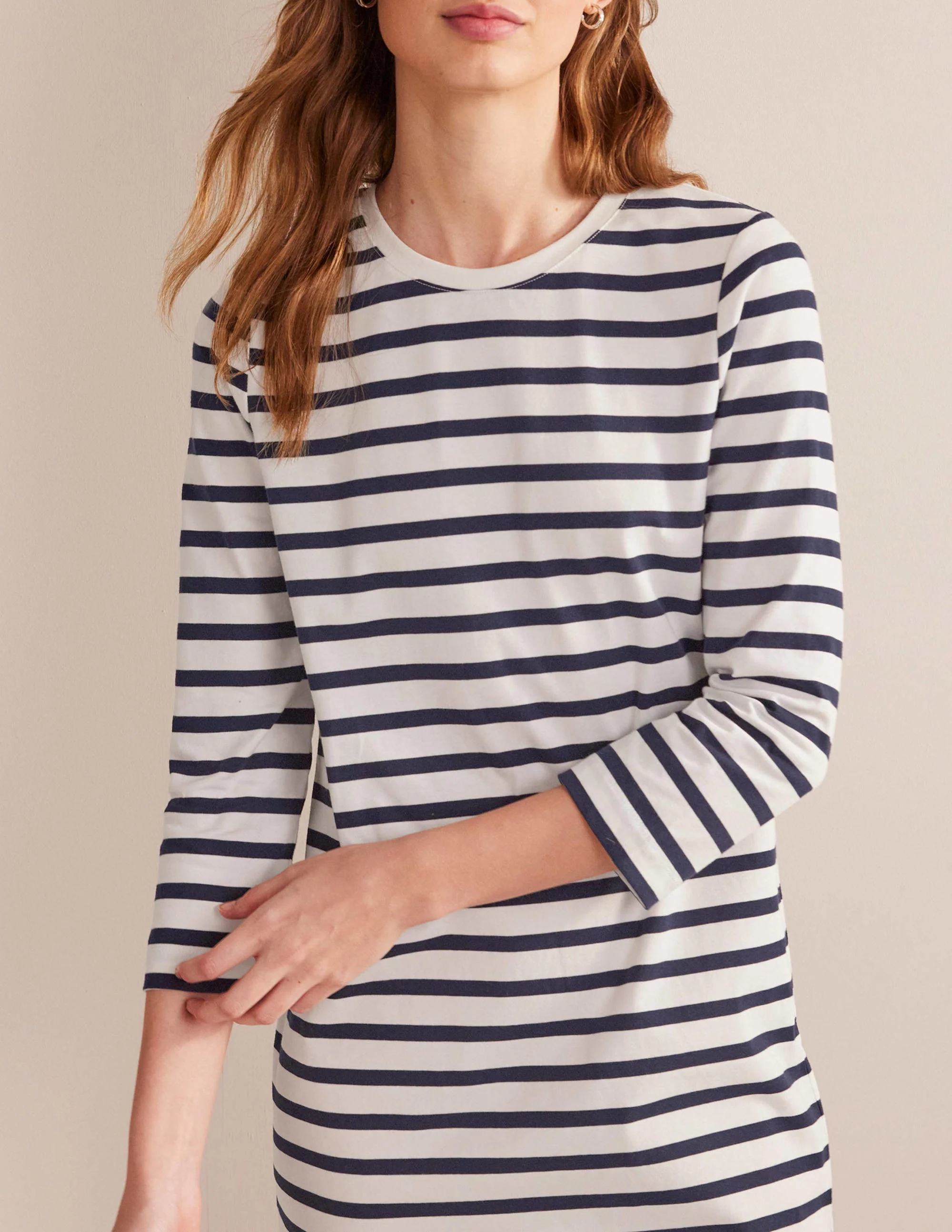 Jersey Mini T-Shirt Dress-Ivory and Navy Stripe - Image 2