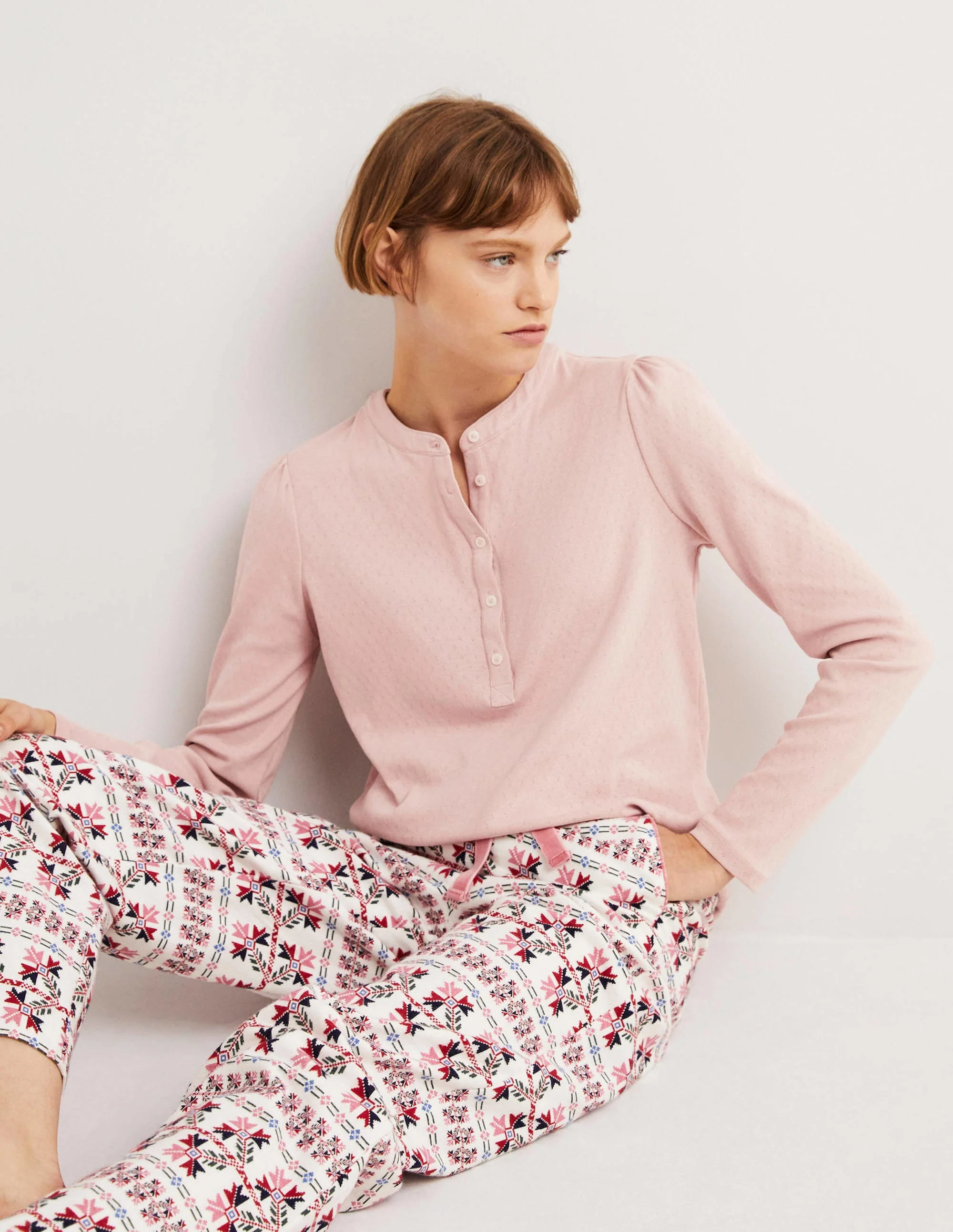 Jersey Puff Sleeve Henley-Milkshake - Image 2