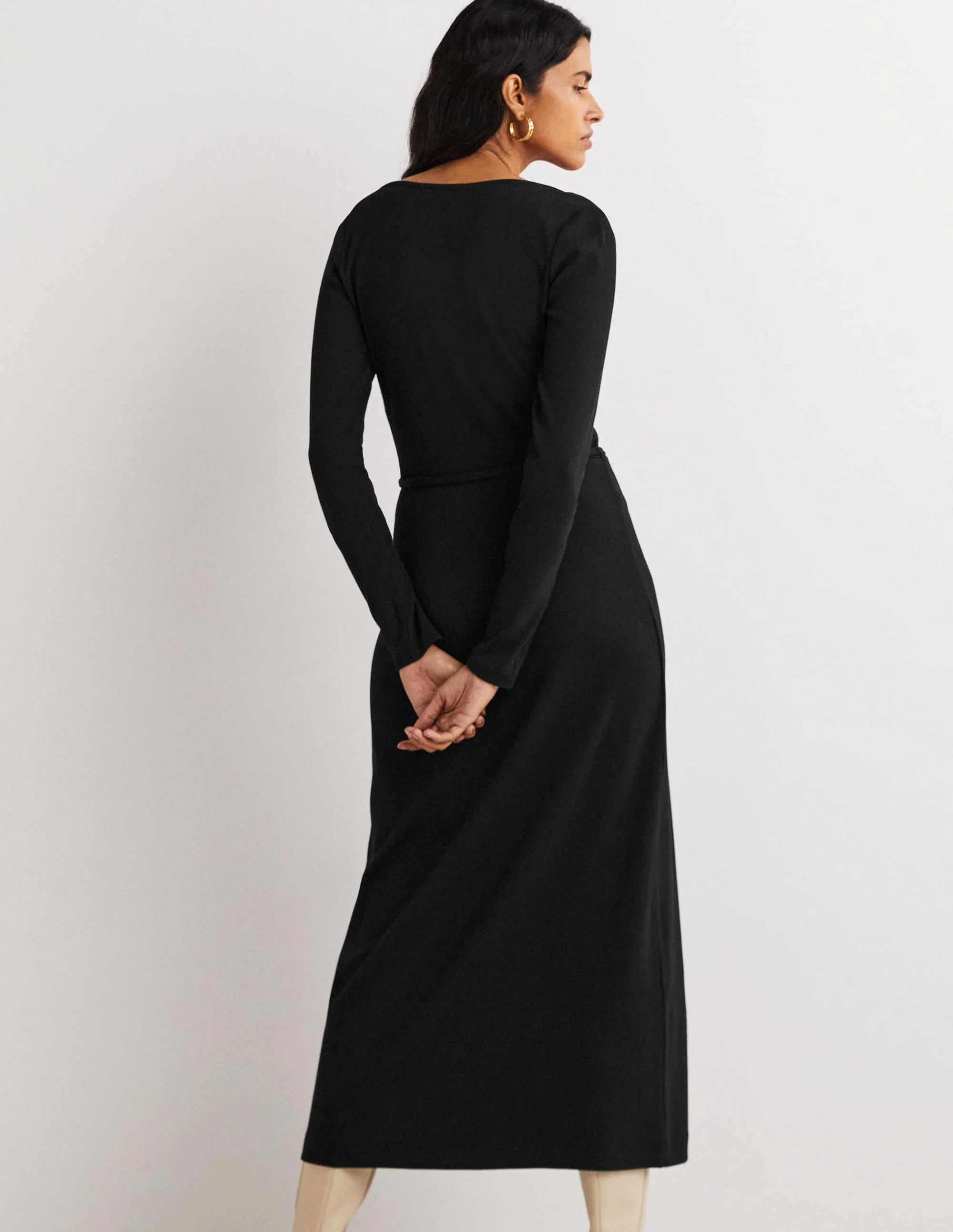 Jersey Rib Midi Dress-Black - Image 3