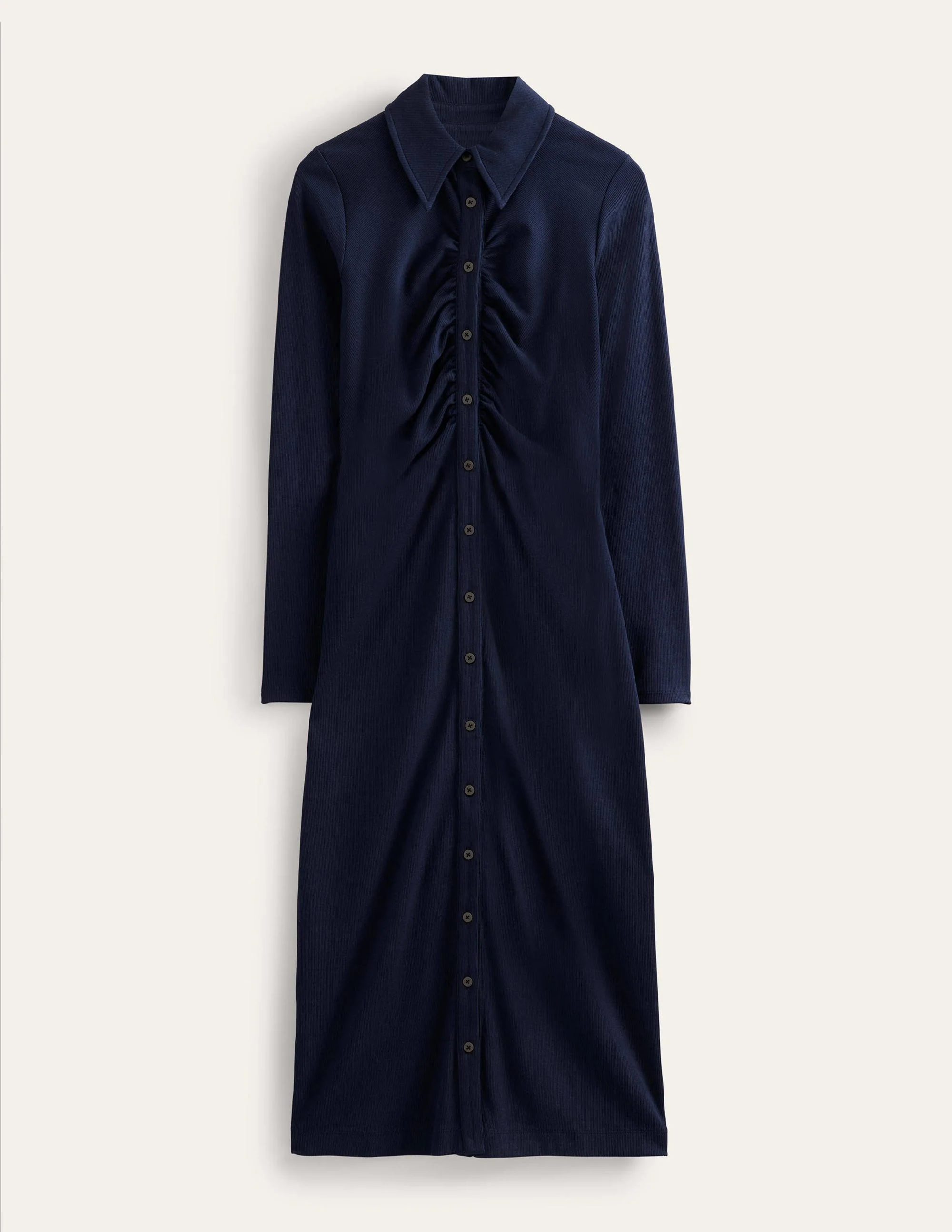 Jersey Ribbed Midi Shirt Dress-Navy - Image 5