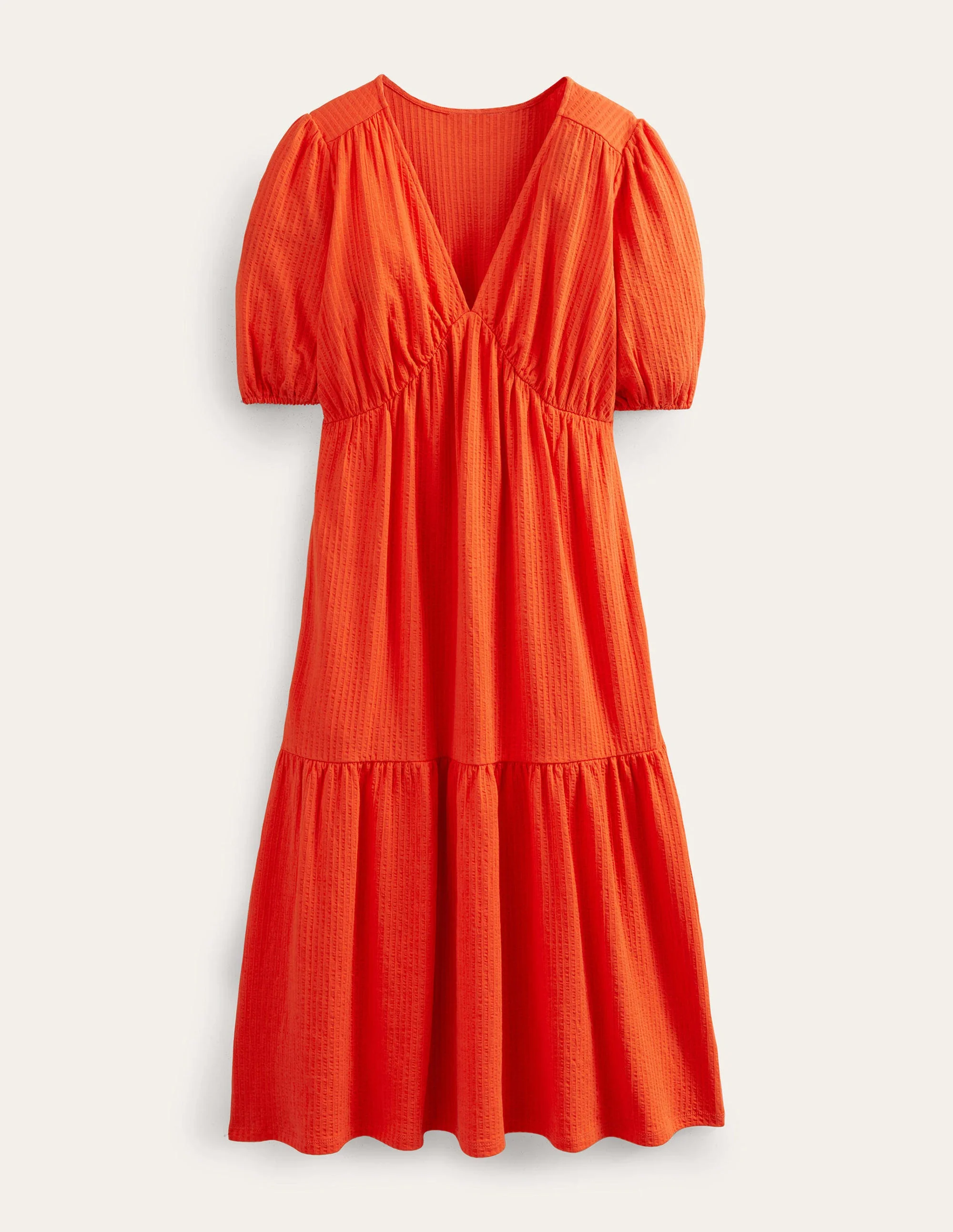 Jersey Seersucker Midi Dress-Vermillion Red - Image 2