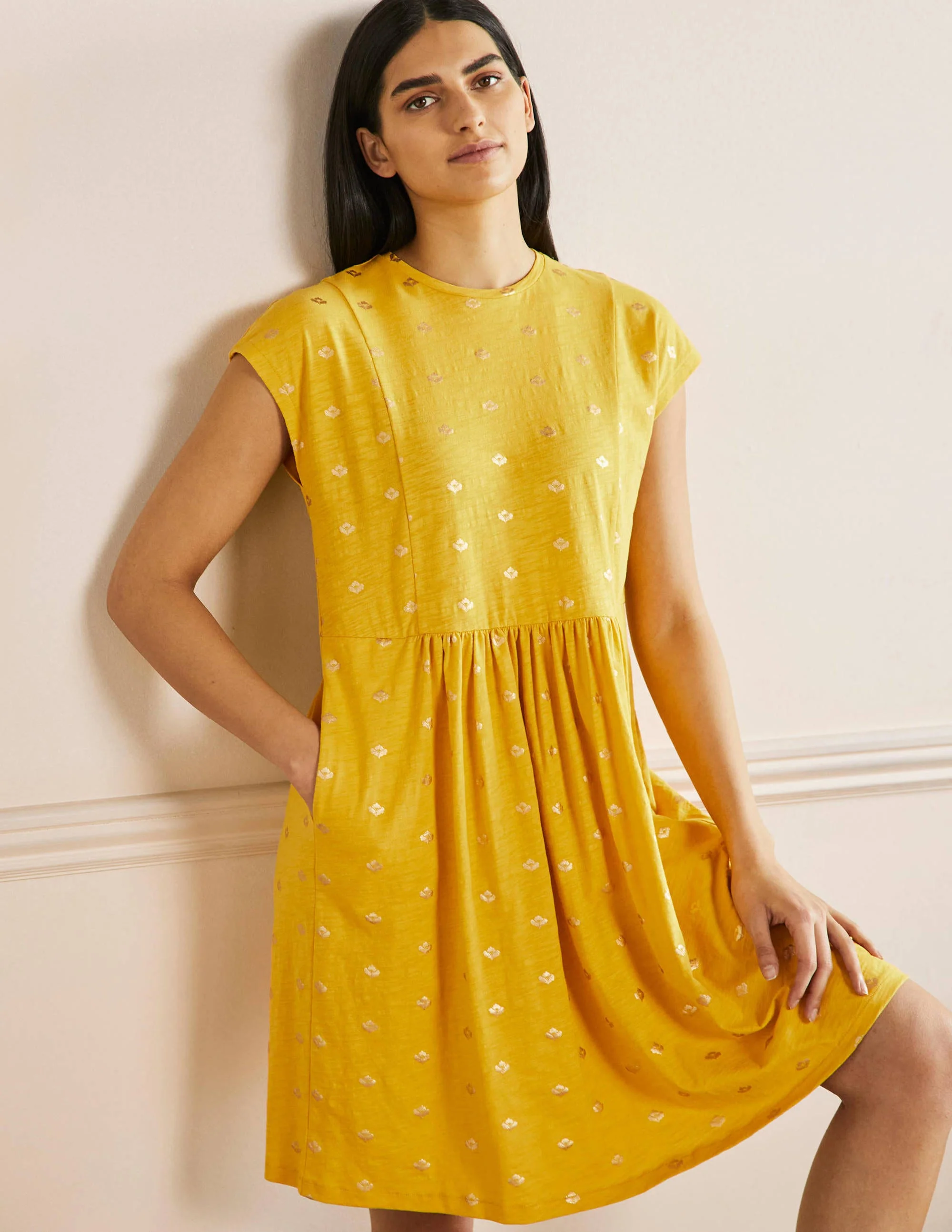 Jersey T-Shirt Dress-Honeycomb and Gold Foil