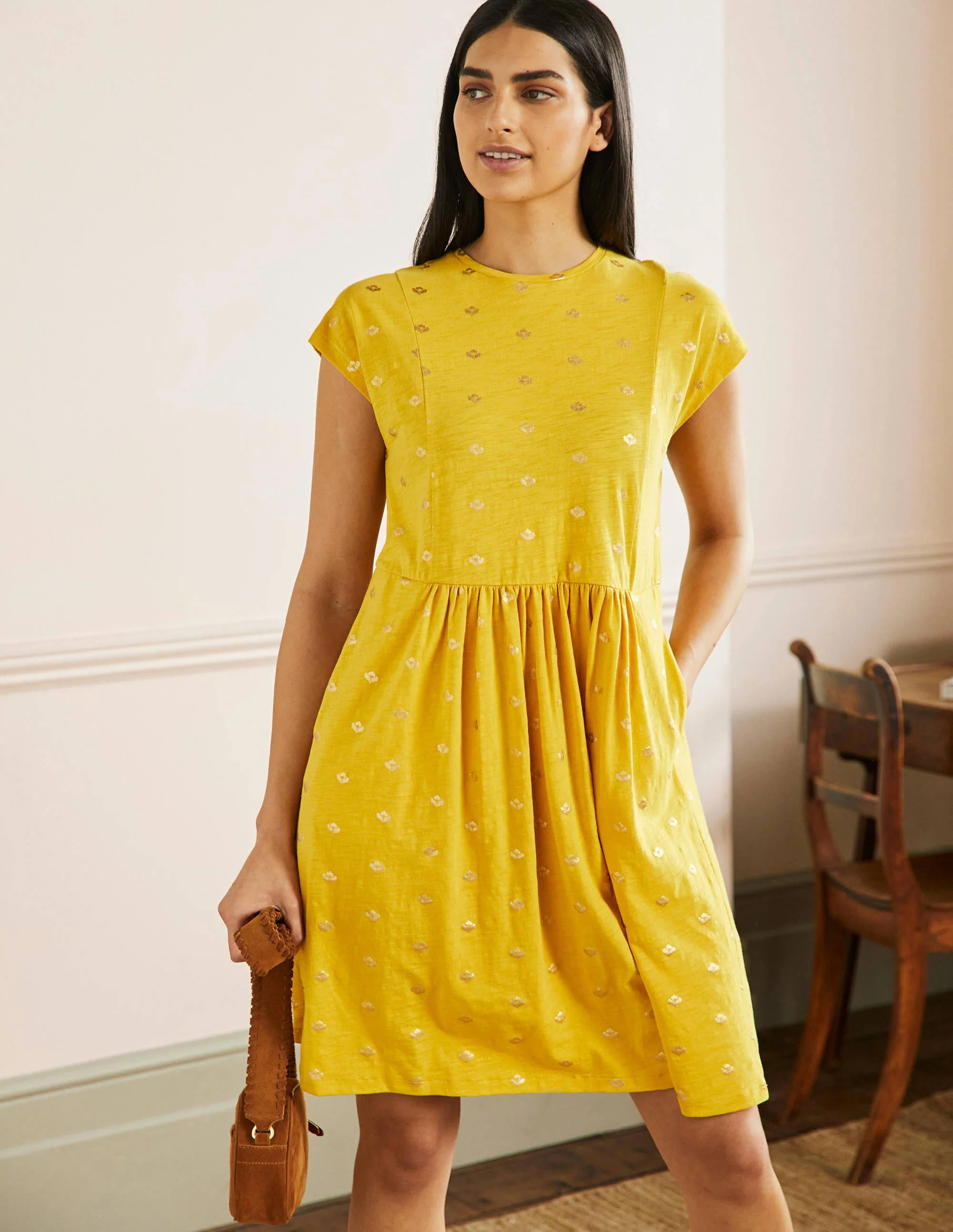 Jersey T-Shirt Dress-Honeycomb and Gold Foil - Image 4