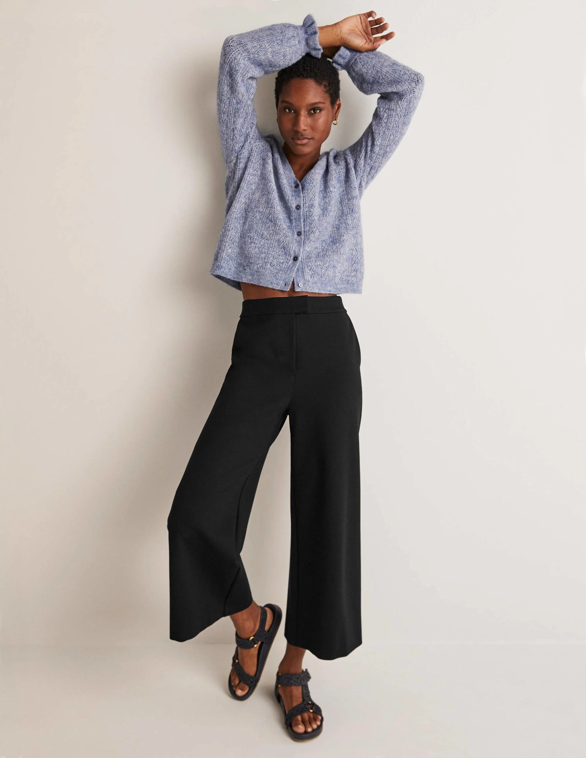 Jersey Wide Leg Culottes-Black - Image 5