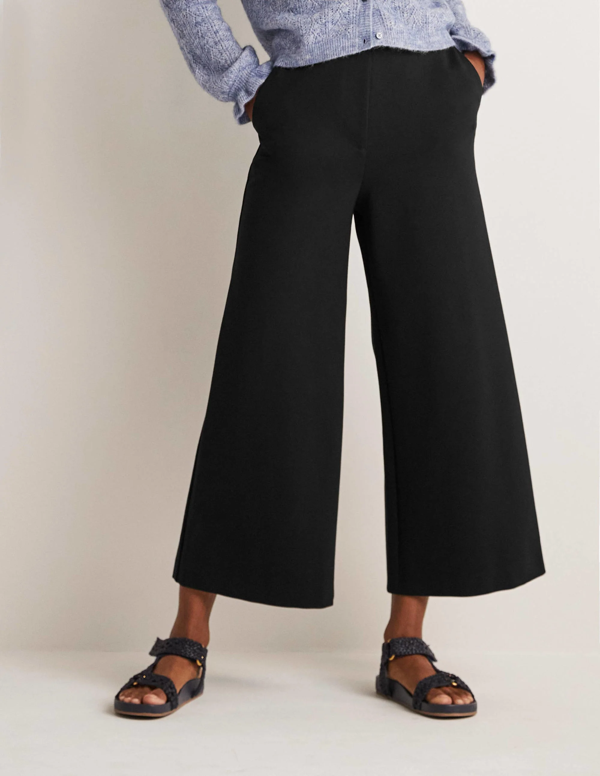 Jersey Wide Leg Culottes-Black - Image 8