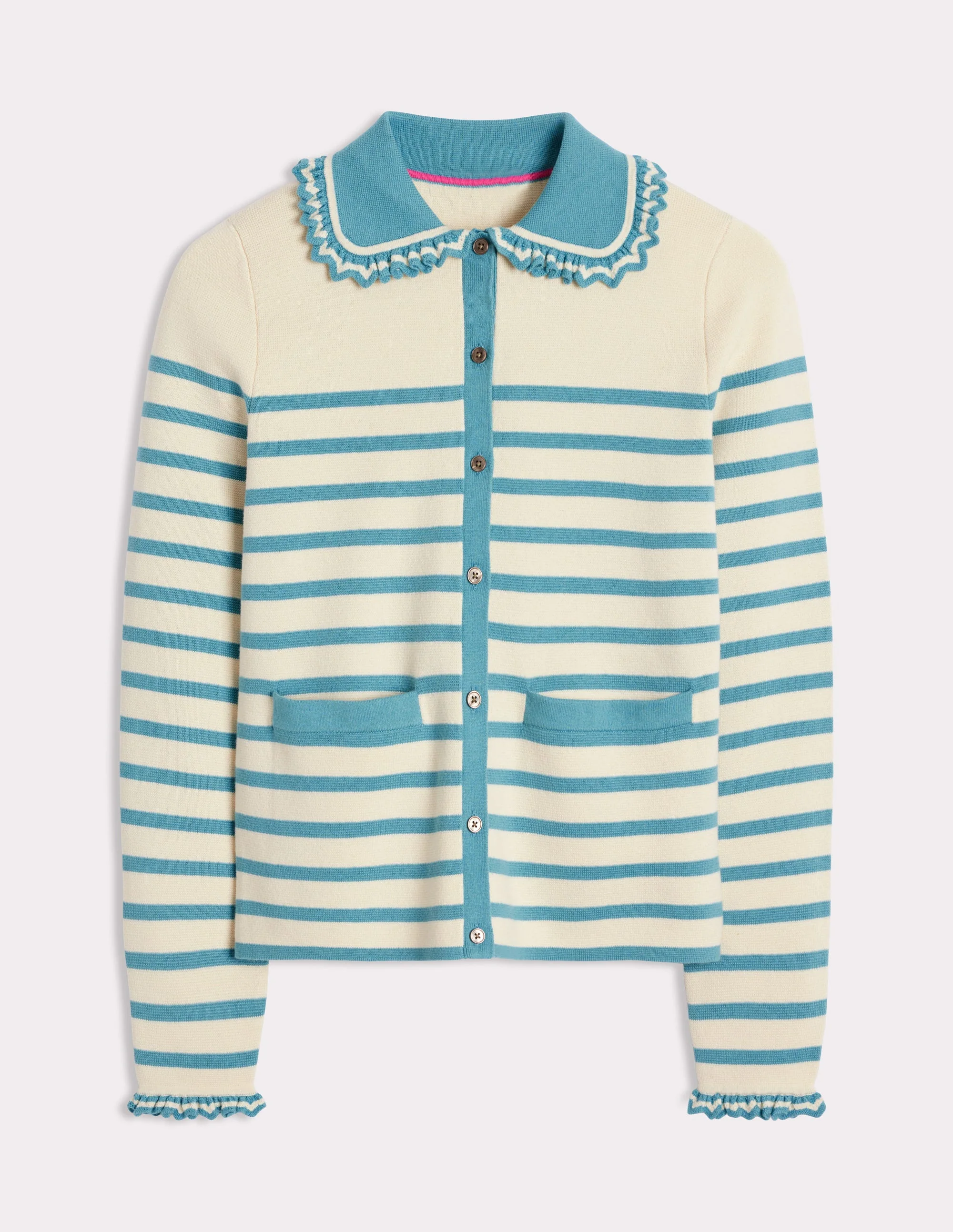 Jessie Frill Collared Cardigan-Ivory, Duck Egg Blue Stripe - Image 6