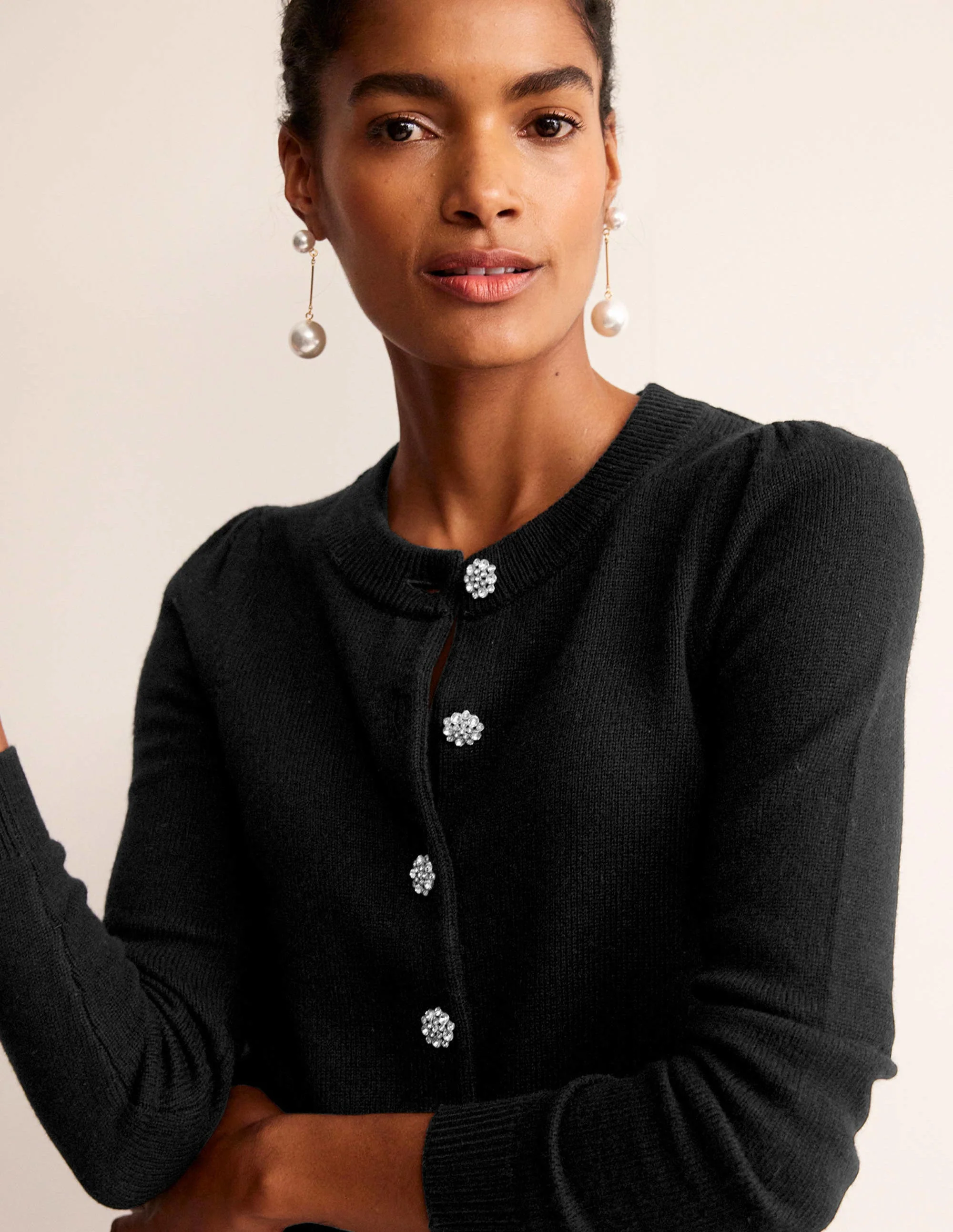 Jewel Button Cardigan-Black - Image 2
