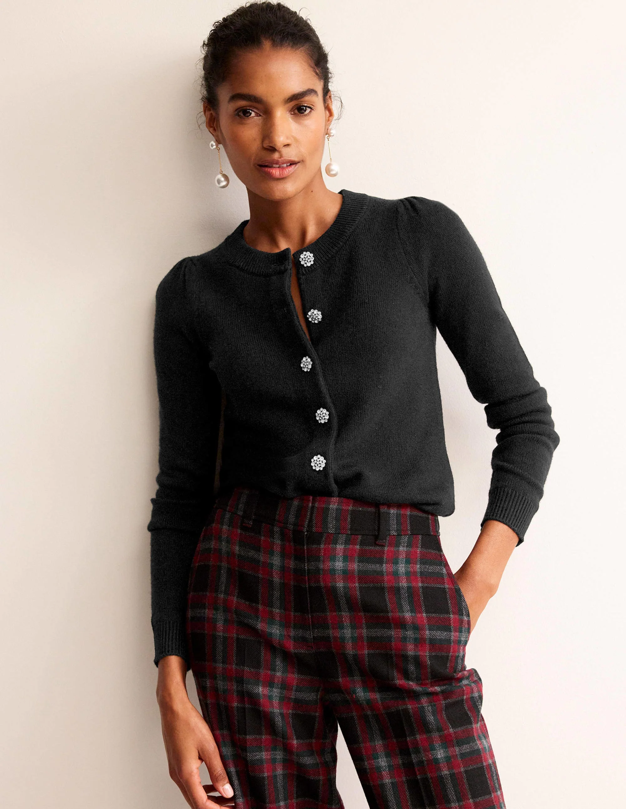 Jewel Button Cardigan-Black - Image 4