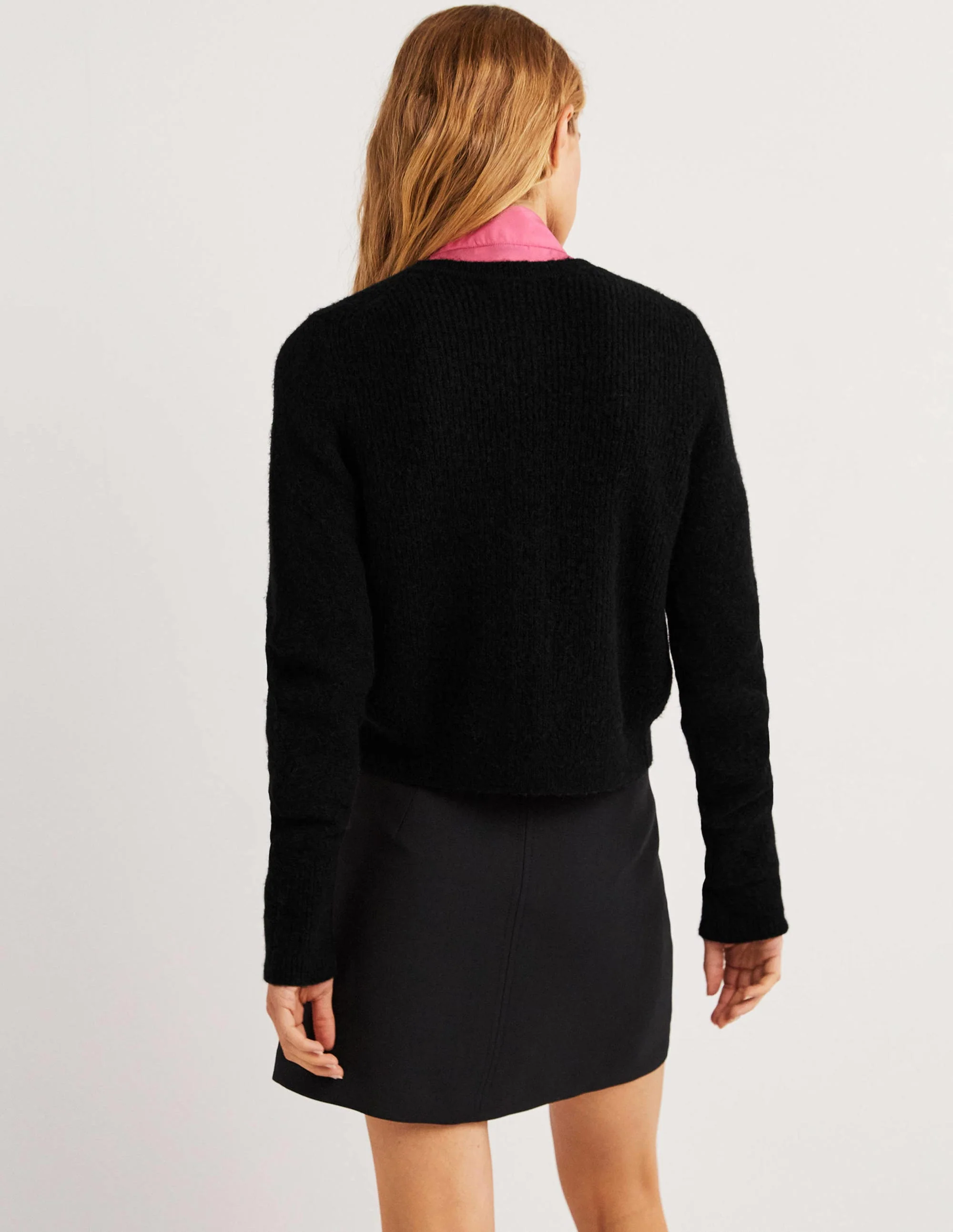 Jewel Button Fluffy Cardigan-Black - Image 4