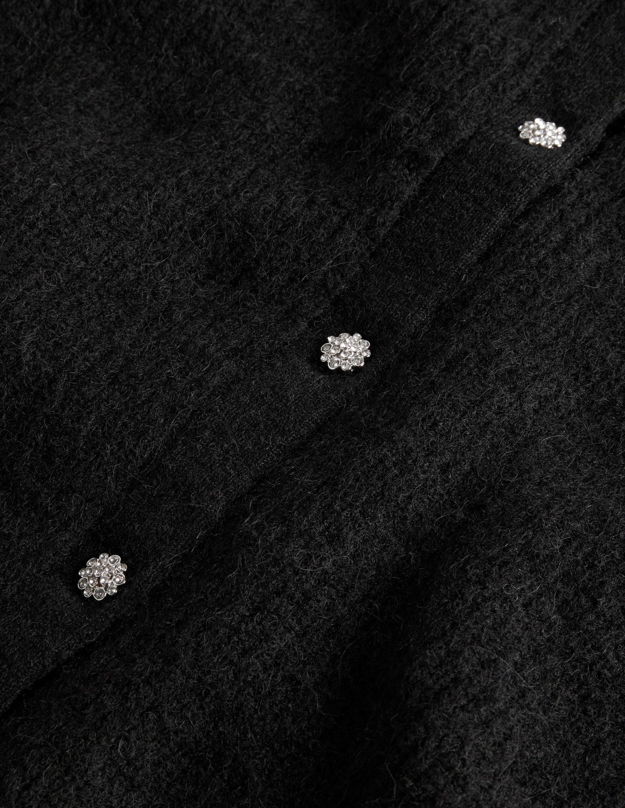 Jewel Button Fluffy Cardigan-Black - Image 6