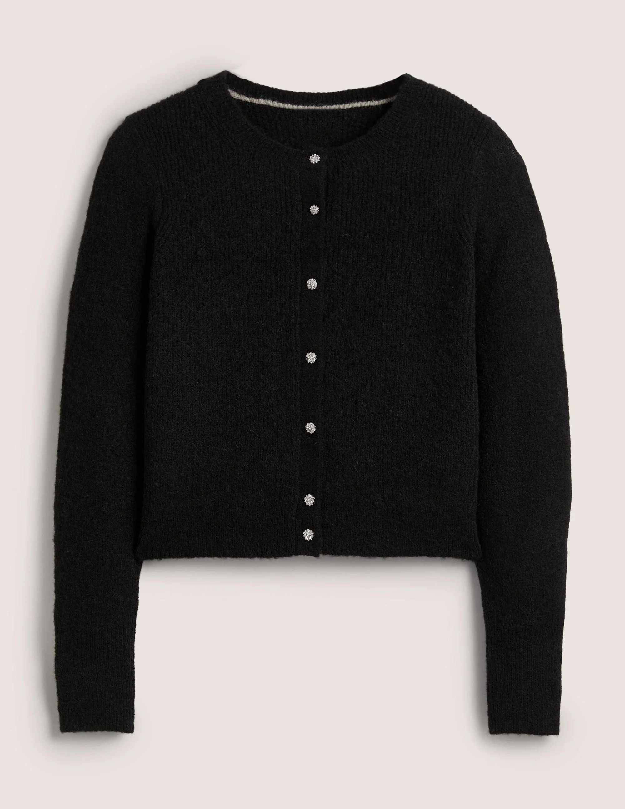 Jewel Button Fluffy Cardigan-Black - Image 7