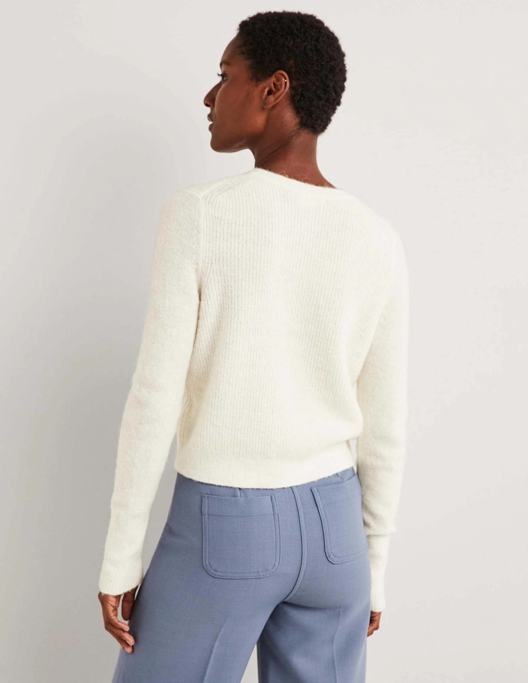 Jewel Button Fluffy Cardigan-Ivory - Image 3