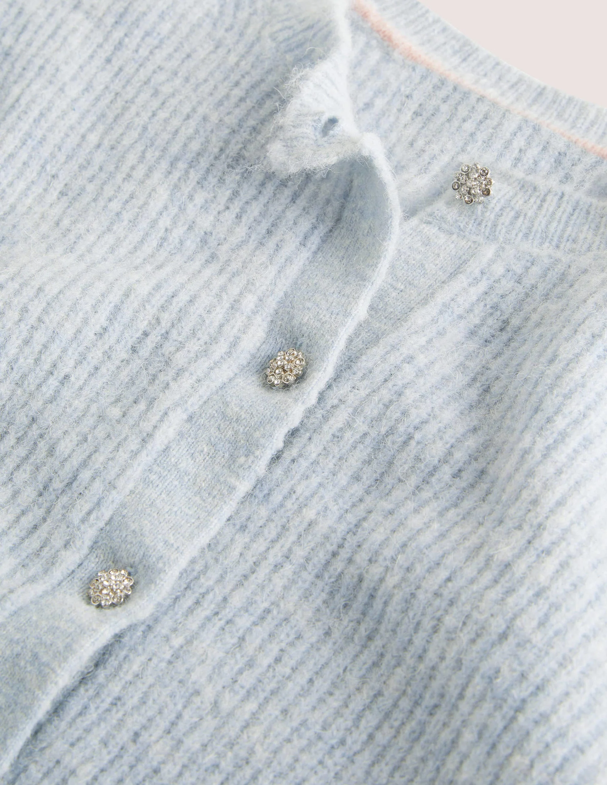 Jewel Button Fluffy Cardigan-Surf Blue - Image 6