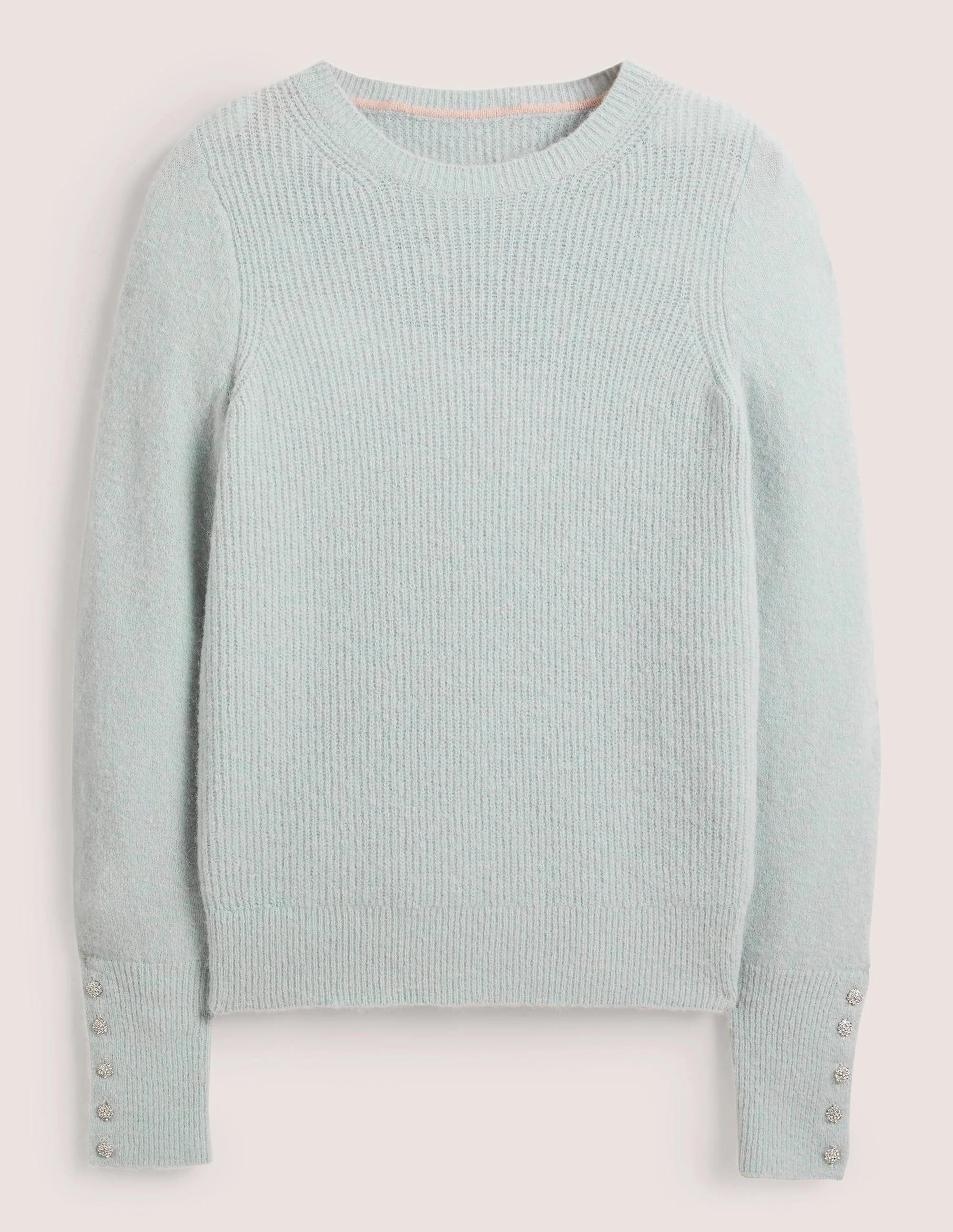 Jewel Button Fluffy Sweater-Surf Blue - Image 5