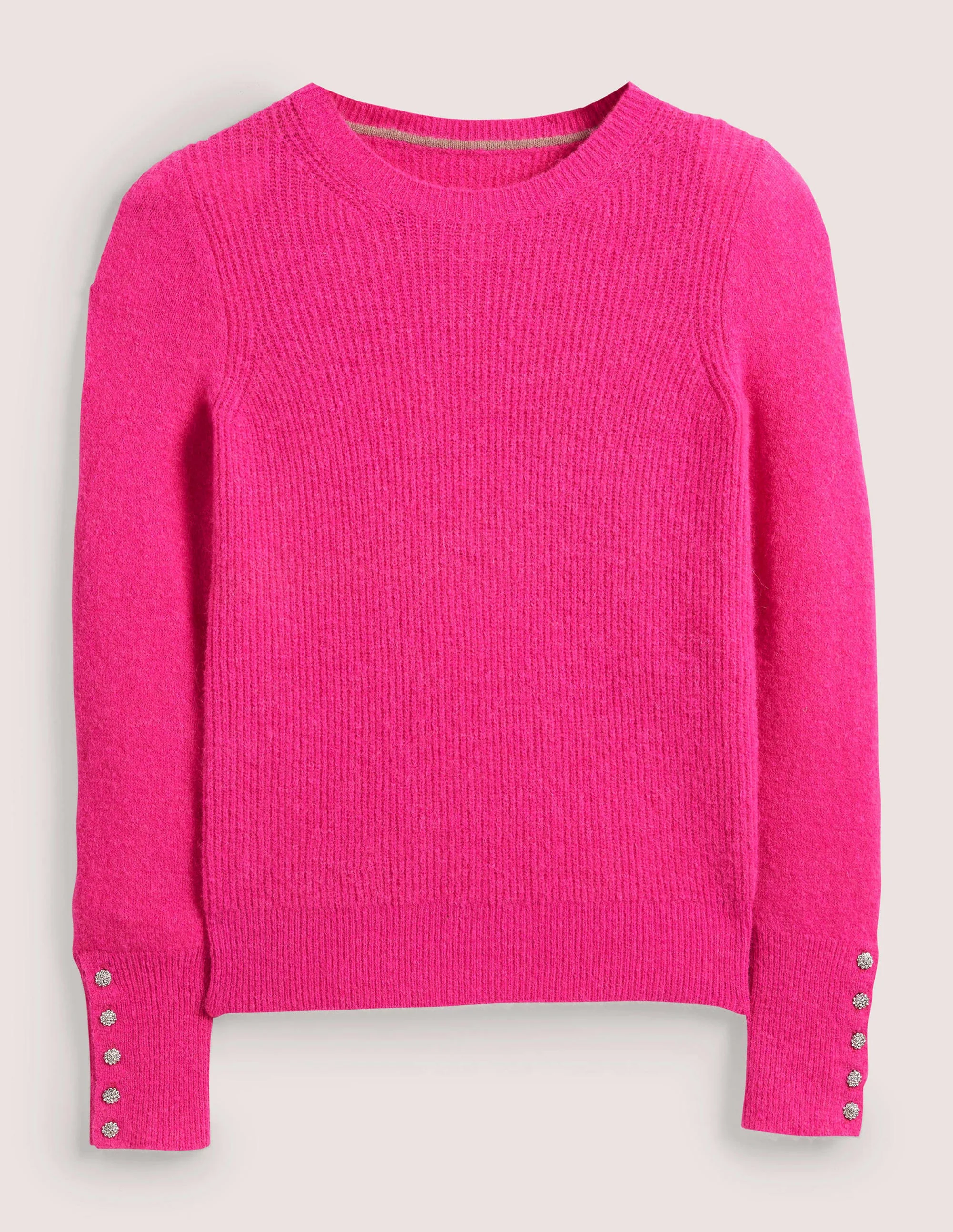Jewel Button Fluffy Sweater-Wild Watermelon Pink - Image 5