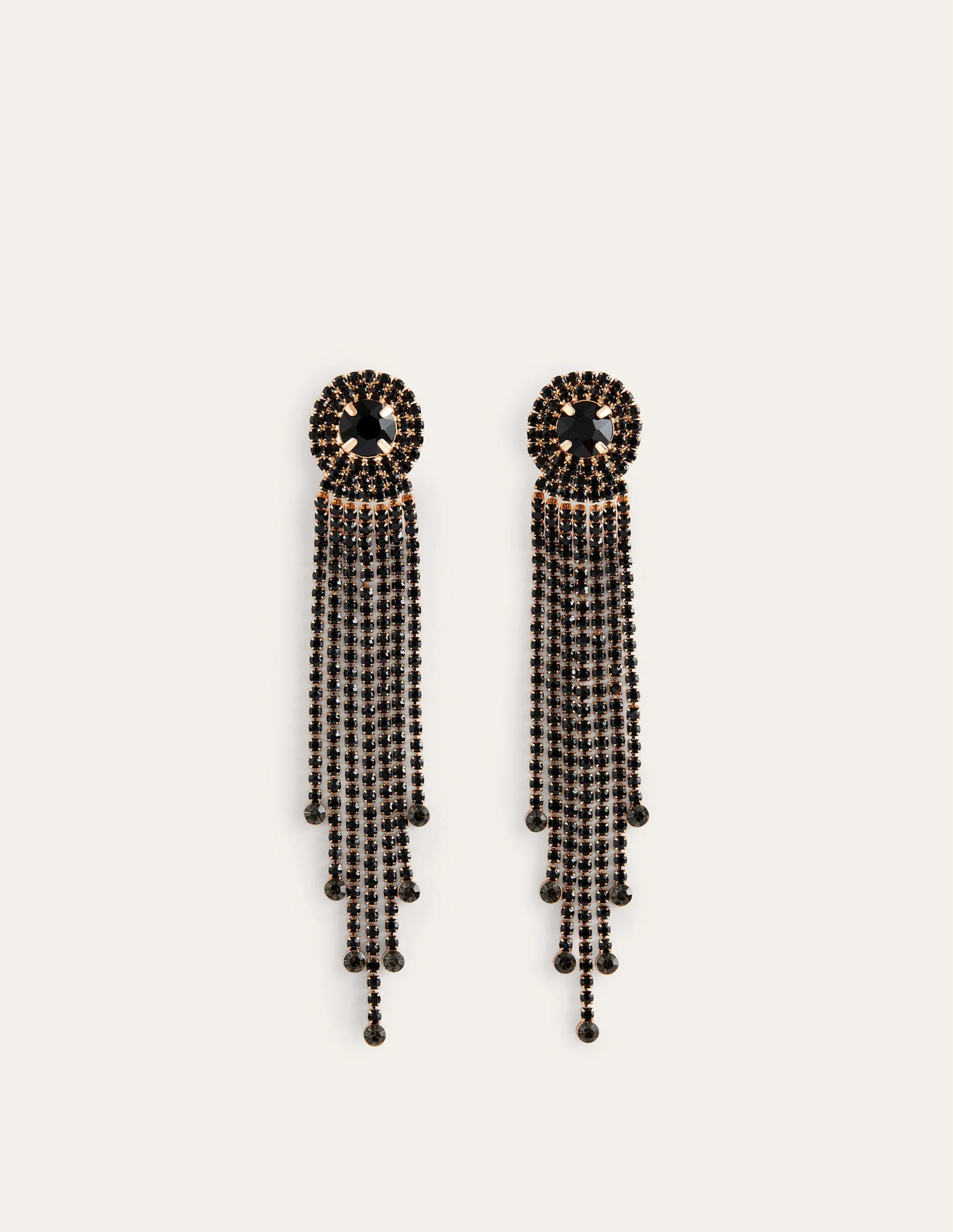 Jewelled Fringe Earrings-Black - Image 2