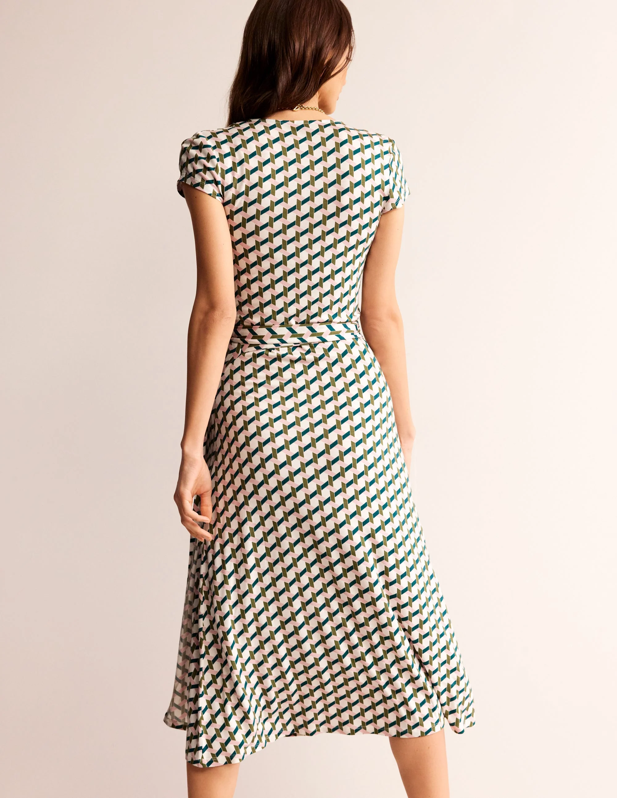 Joanna Cap Sleeve Wrap Dress-Mayfly, Honeycomb Geo - Image 4