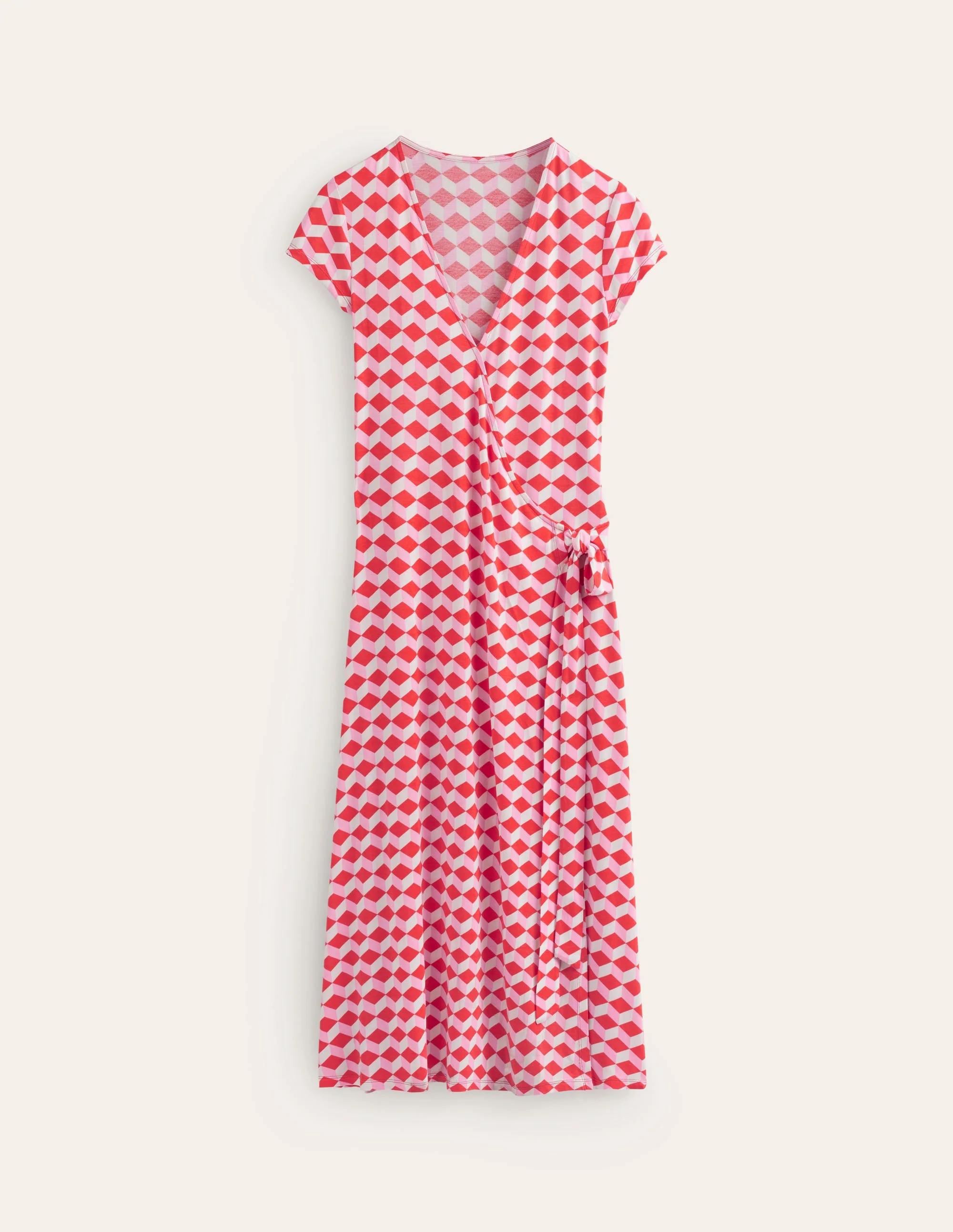 Joanna Cap Sleeve Wrap Dress-Red, Diamond Cube - Image 5