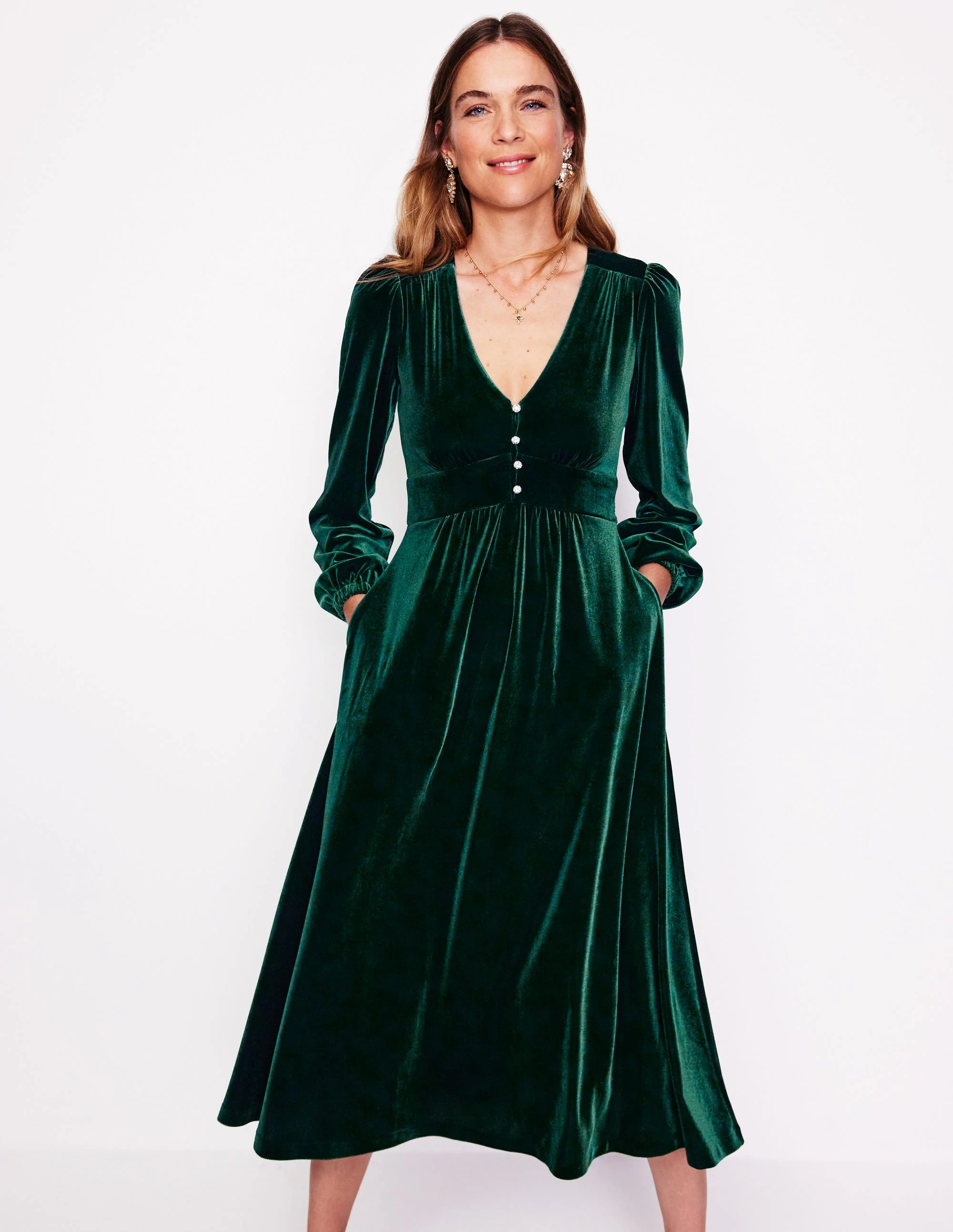 Jocelyn Velvet Tea Dress-Pine - Image 4