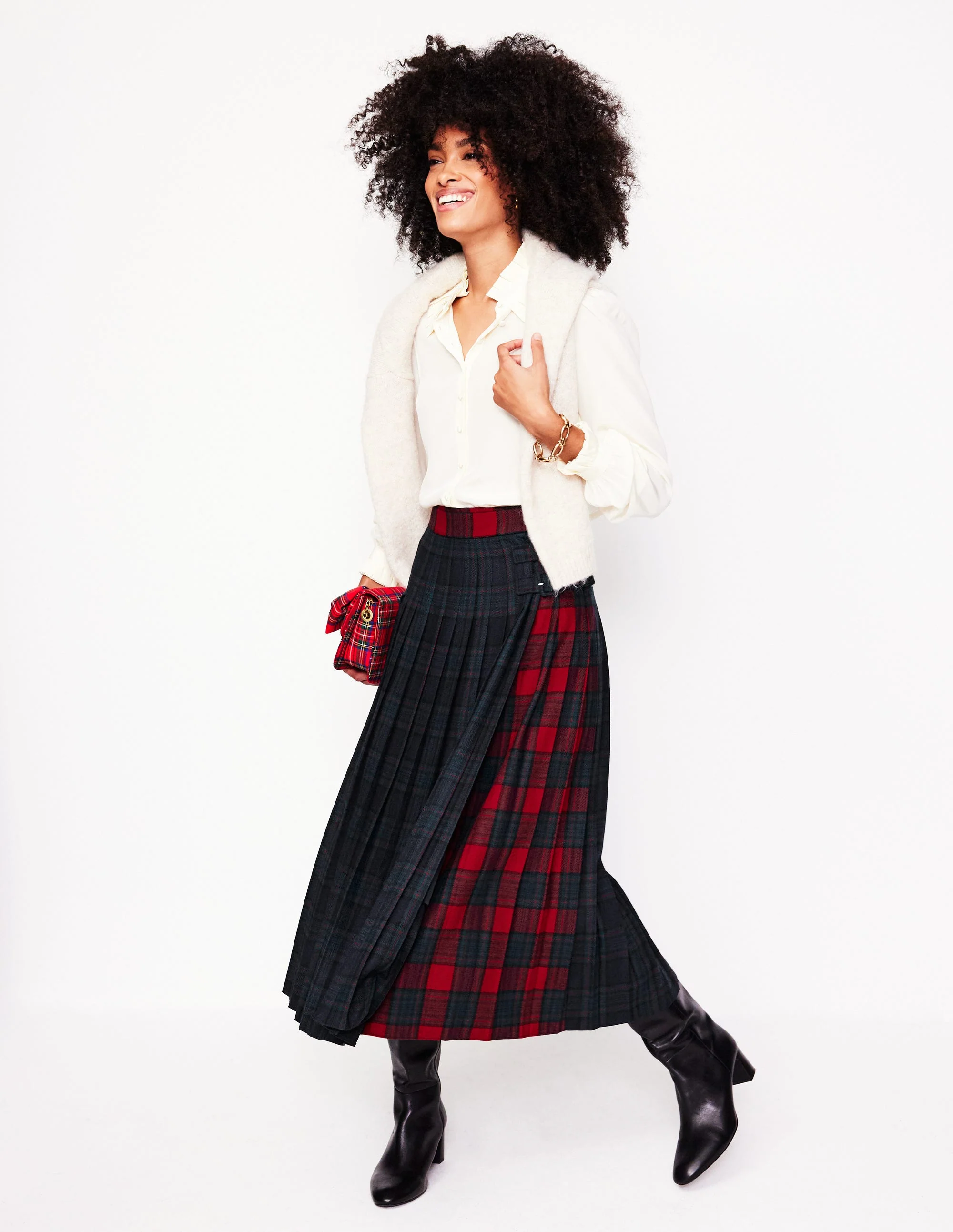 Josephine Midi Kilt-Navy and Green Check - Image 6