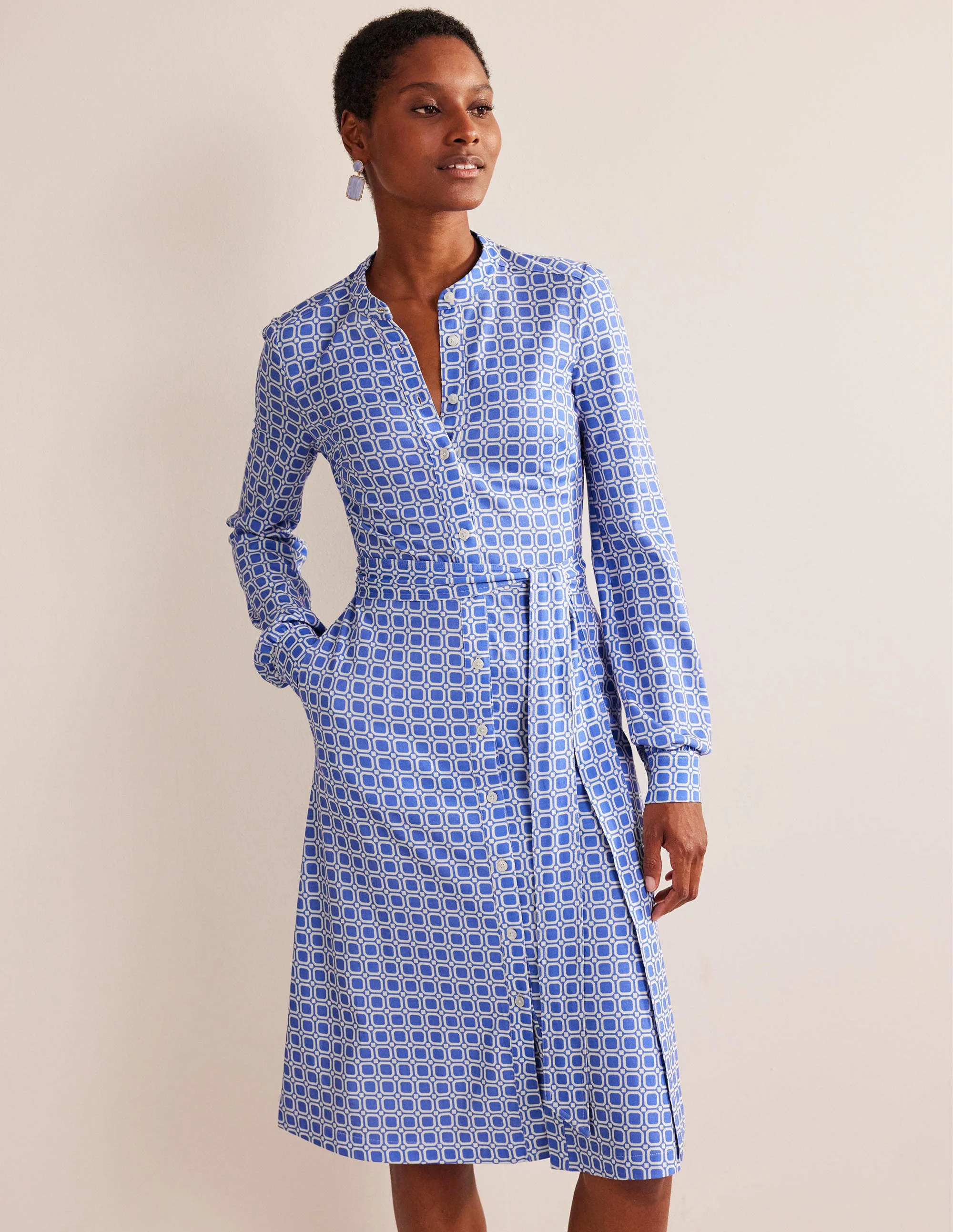 Julia Jersey Shirt Dress-Cyan, Block Cube
