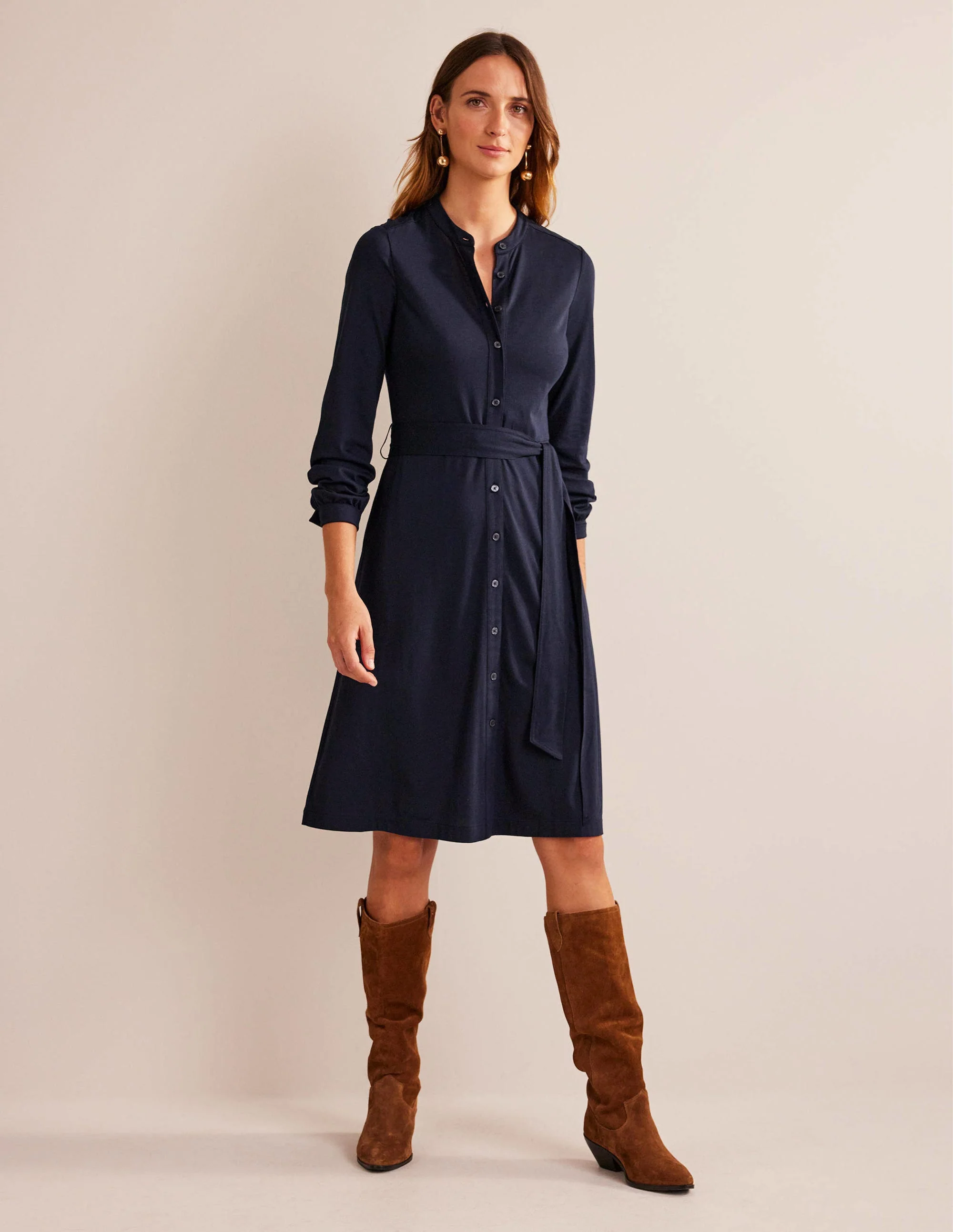 Julia Jersey Shirt Dress-Navy - Image 5