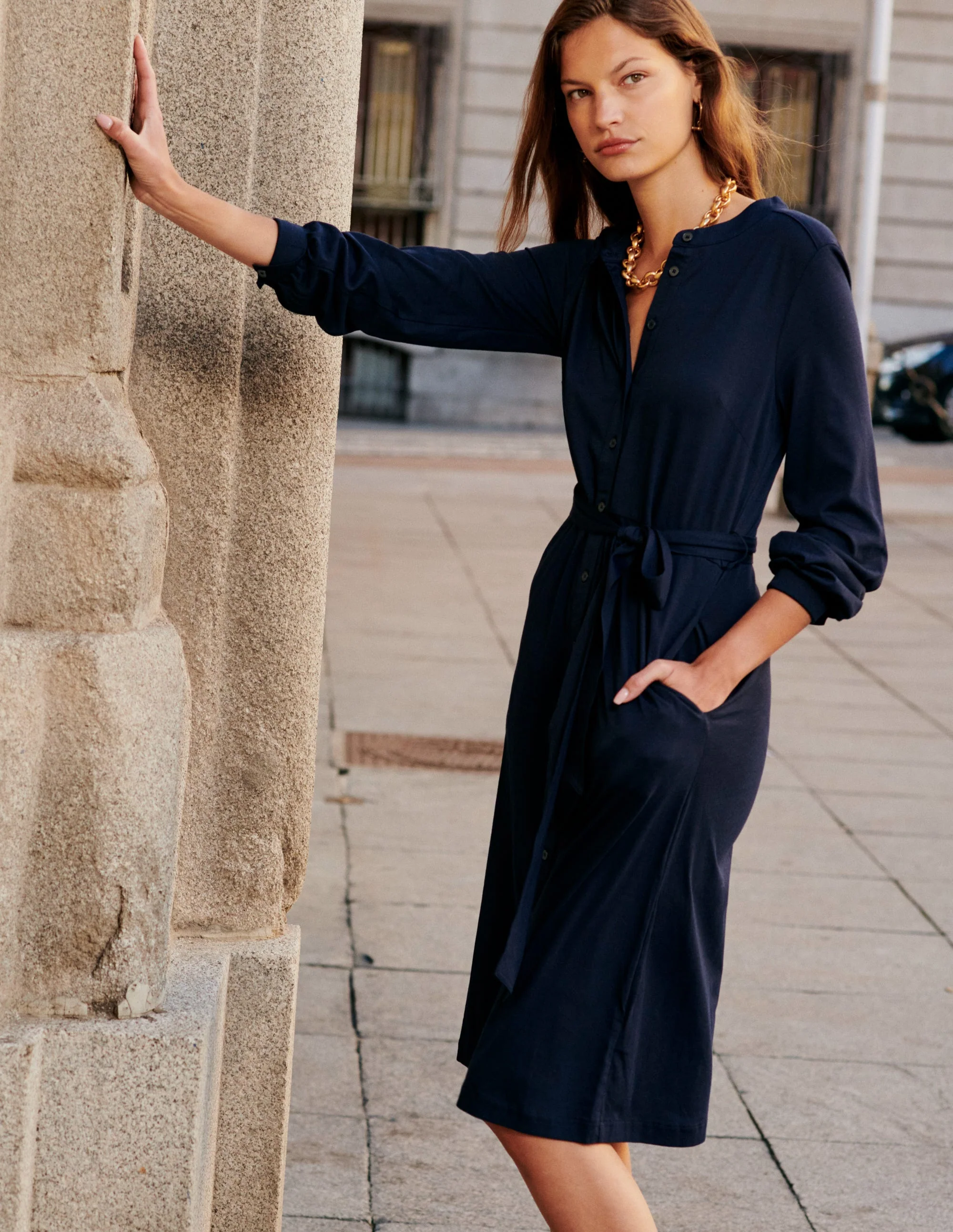 Julia Jersey Shirt Dress-Navy - Image 6