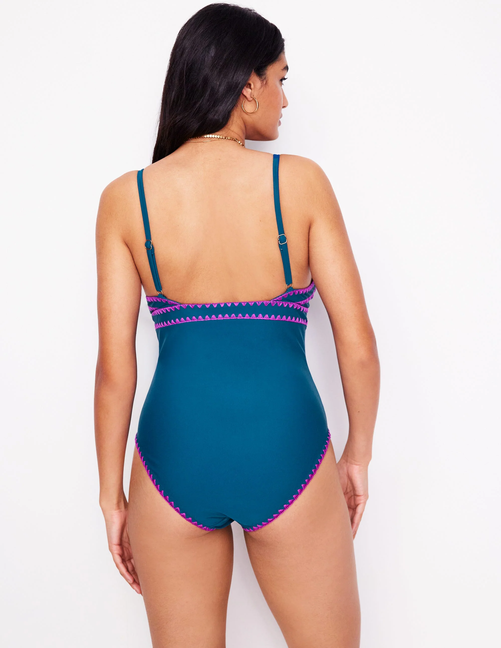 Kasos String V Neck Swimsuit-Oceanside, Very Fuchsia - Image 6