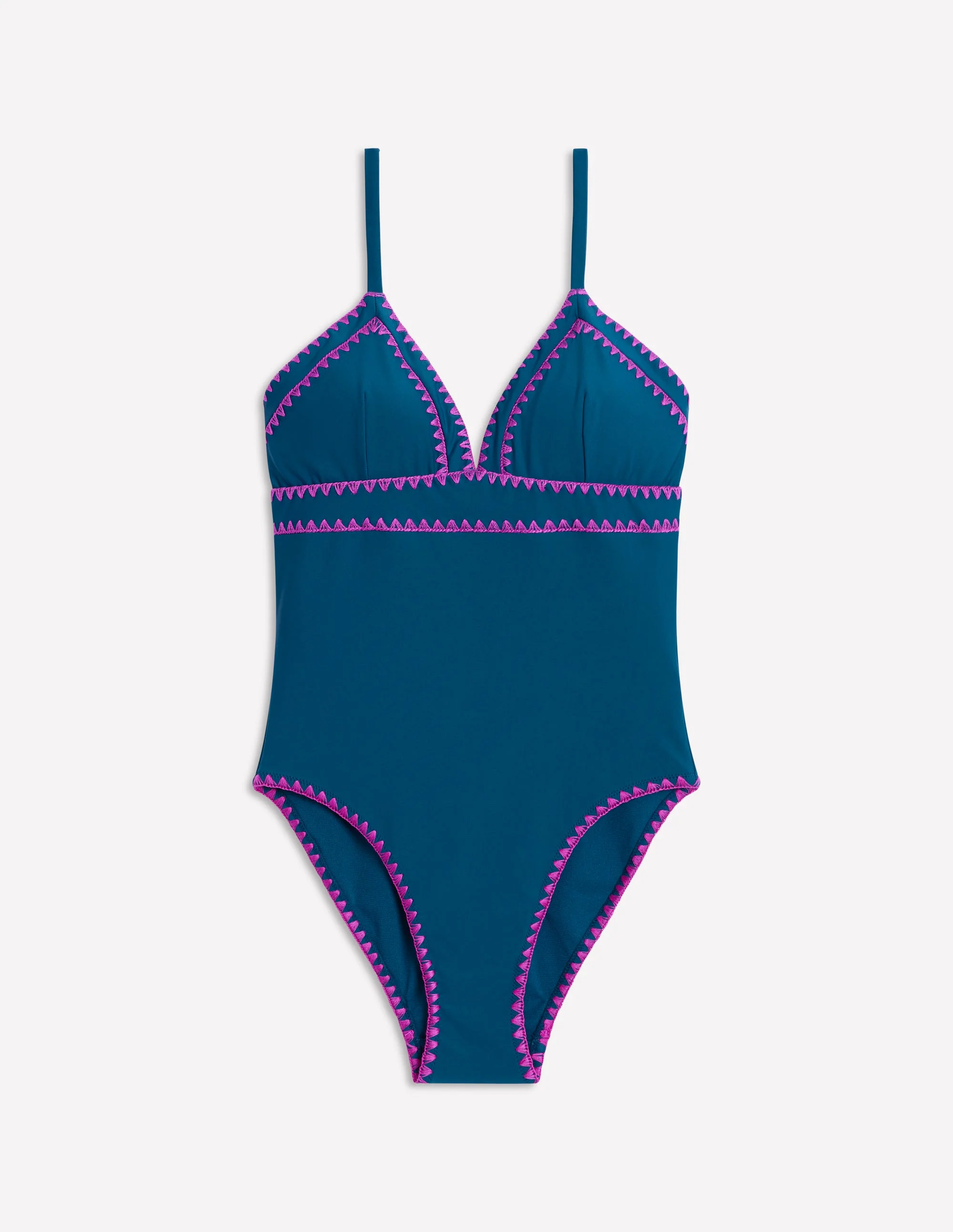 Kasos String V Neck Swimsuit-Oceanside, Very Fuchsia - Image 7