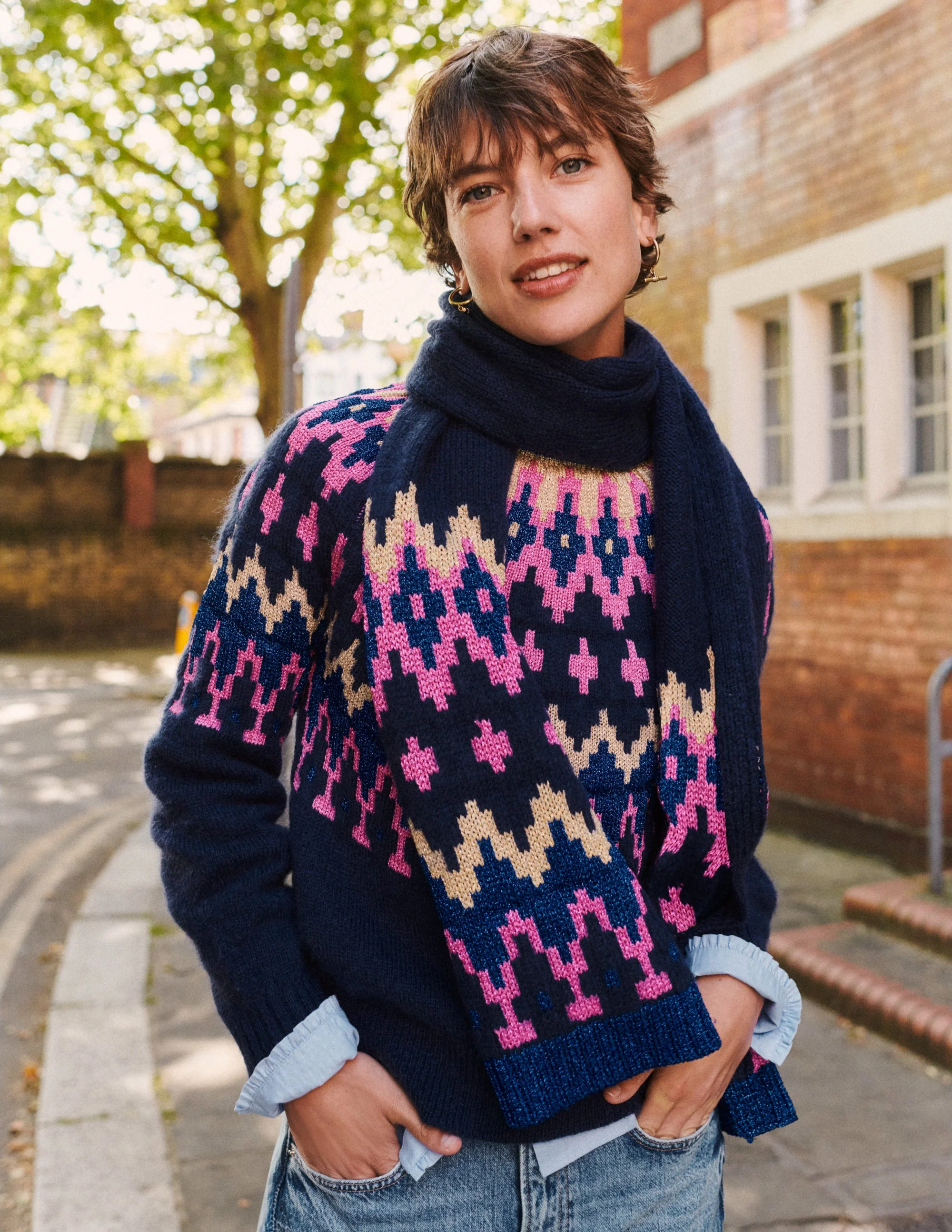 Kat Sparkly Fair Isle Sweater-Navy - Image 7