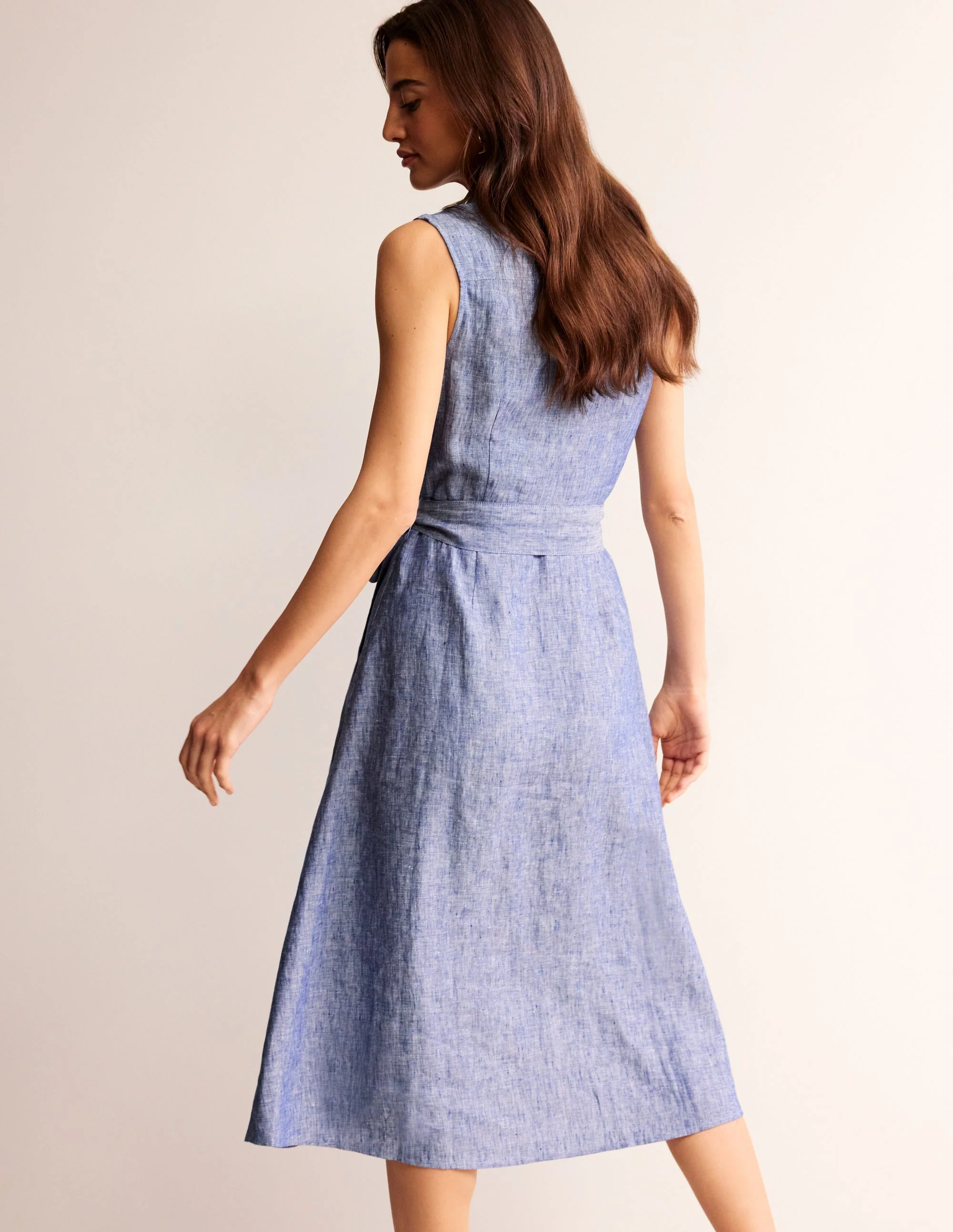 Kate Linen Midi Shirt Dress-Grey Blue Chambray - Image 4
