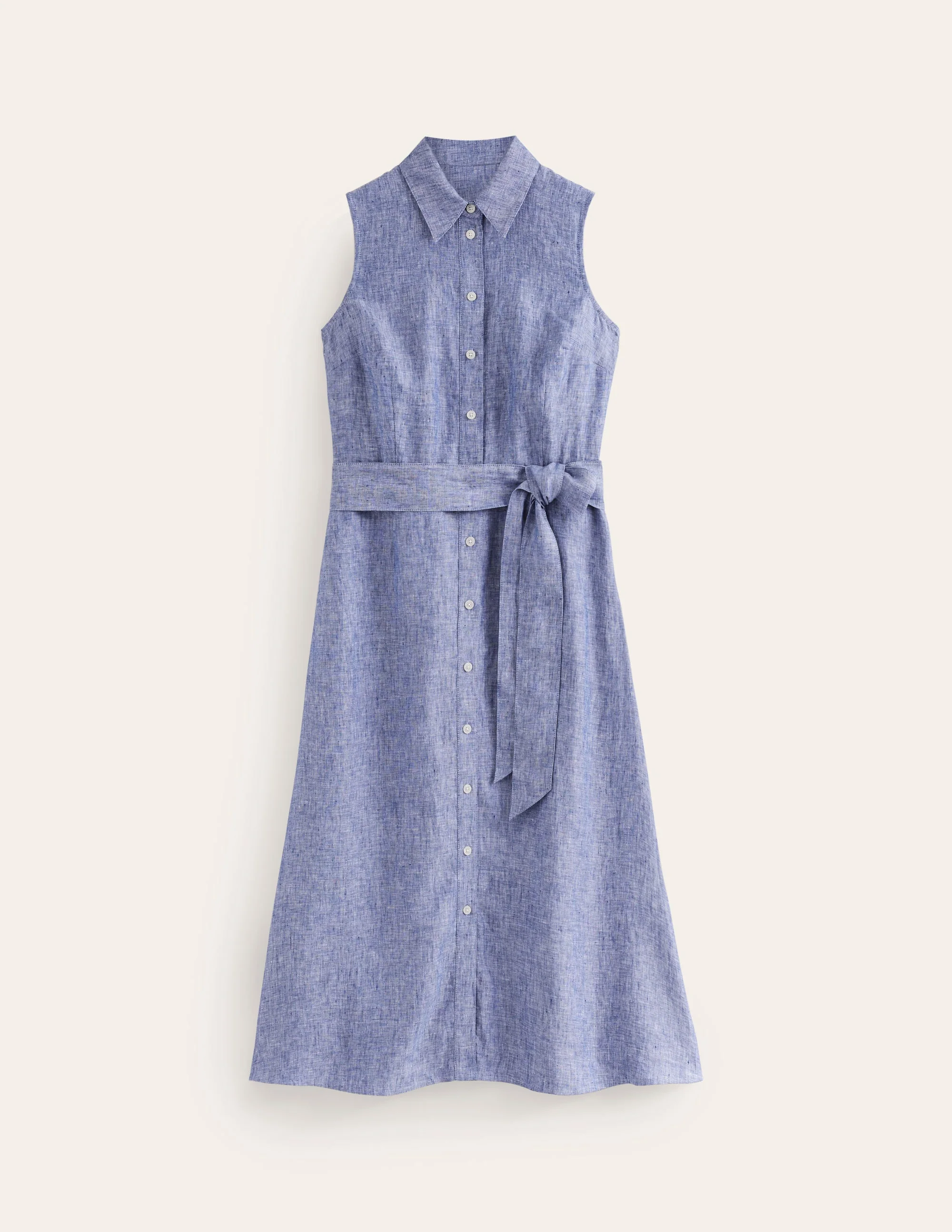 Kate Linen Midi Shirt Dress-Grey Blue Chambray - Image 5